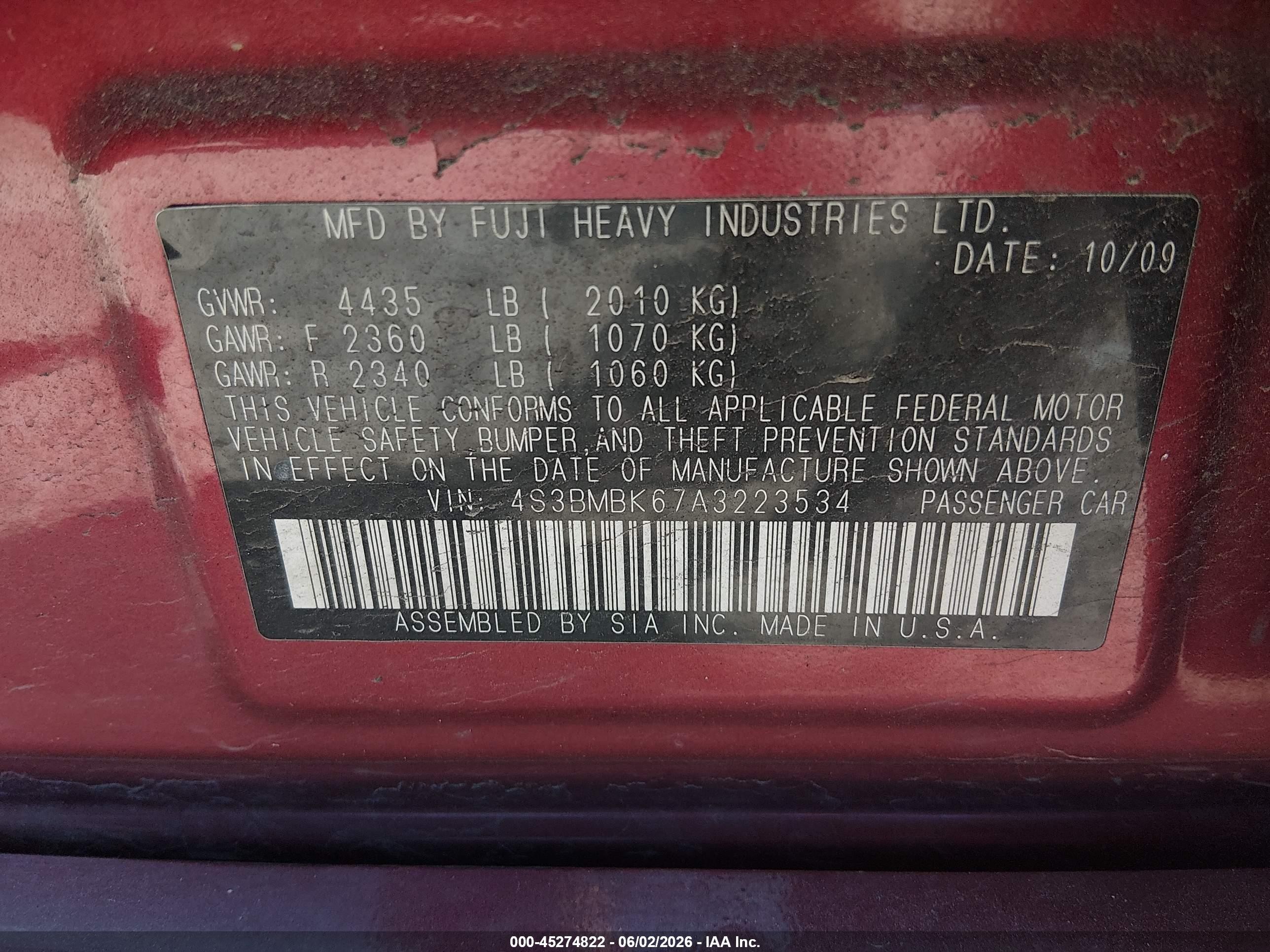 2010 Subaru Legacy 2.5i Limited Red vin: 4S3BMBK67A3223534