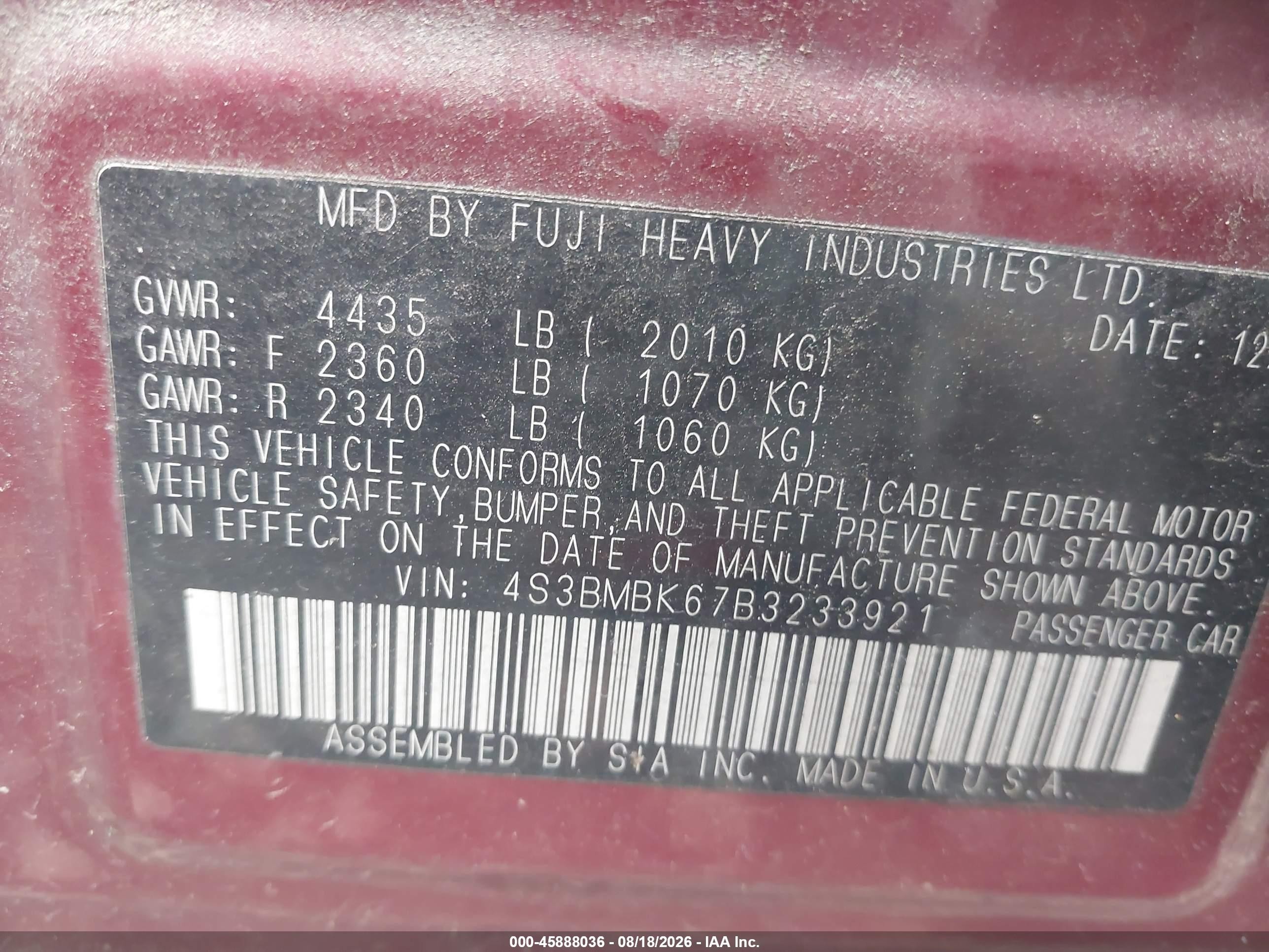 2011 Subaru Legacy 2.5i Limited Maroon vin: 4S3BMBK67B3233921