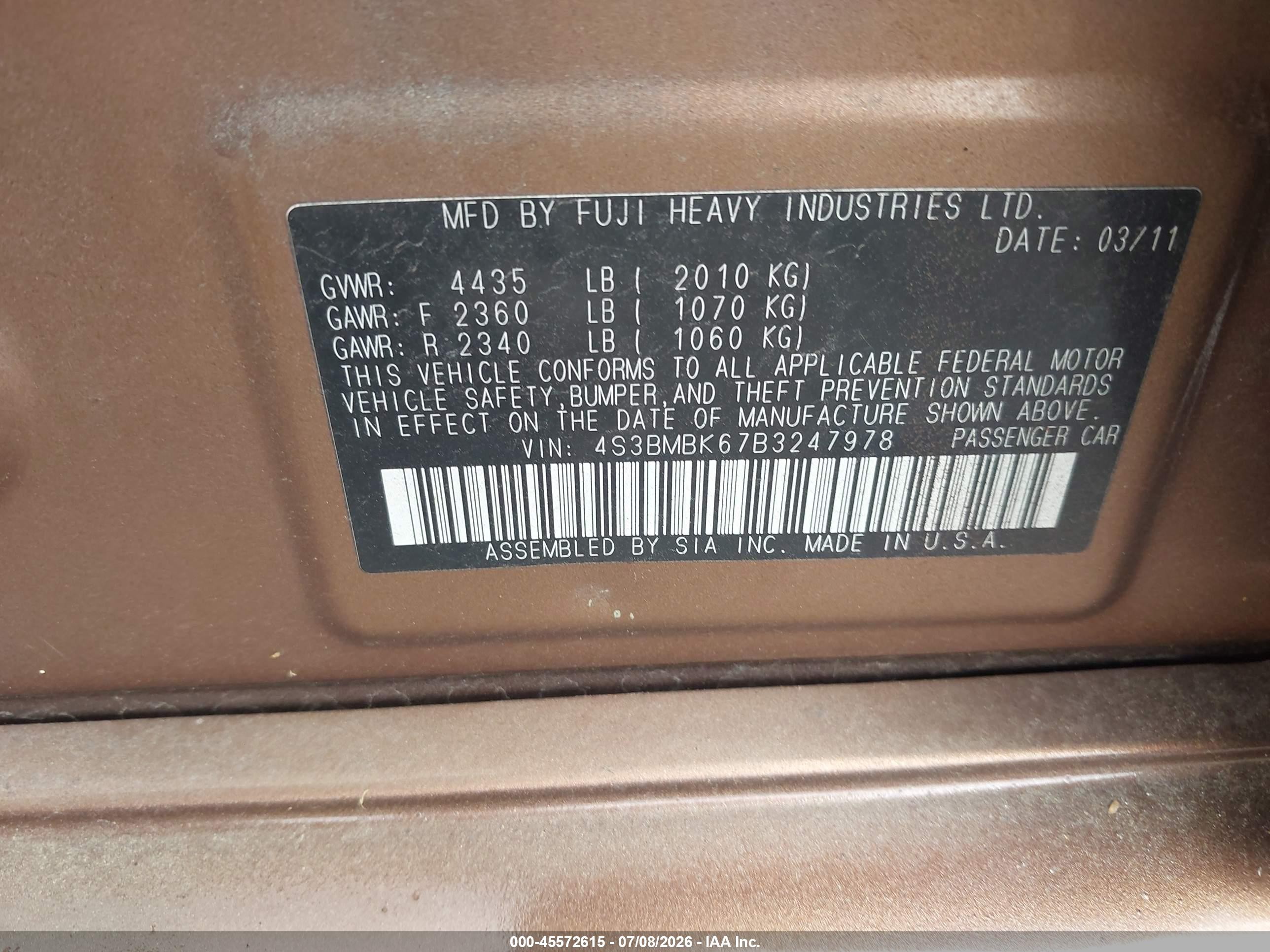 2011 Subaru Legacy 2.5i Limited Brown vin: 4S3BMBK67B3247978