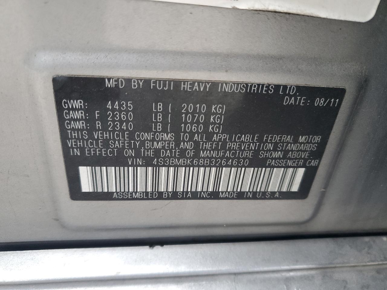 2011 Subaru Legacy 2.5i Limited Silver vin: 4S3BMBK68B3264630