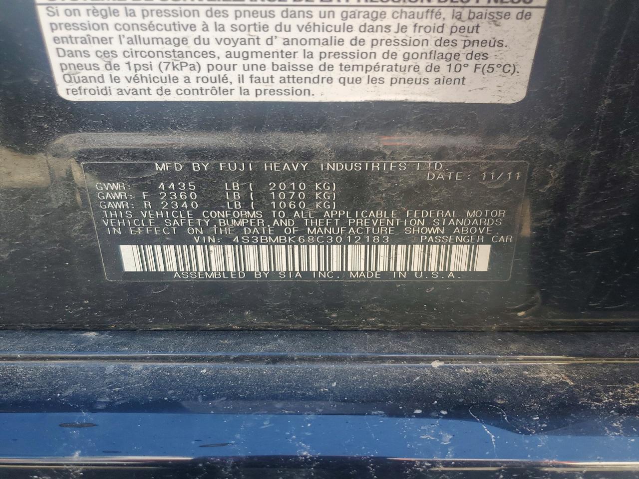 2012 Subaru Legacy 2.5i Limited Черный vin: 4S3BMBK68C3012183