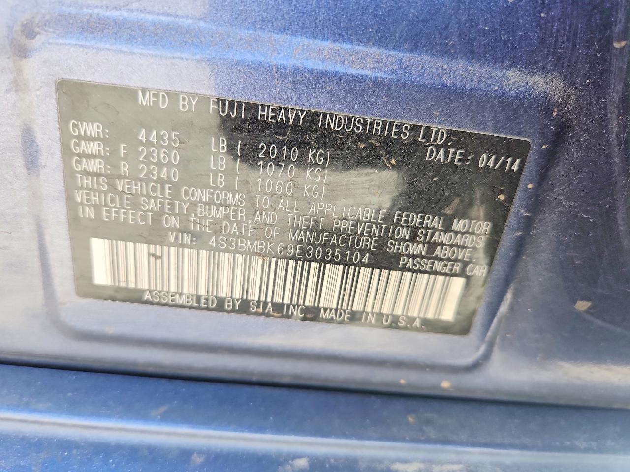 2014 Subaru Legacy 2.5i Limited Blue vin: 4S3BMBK69E3035104