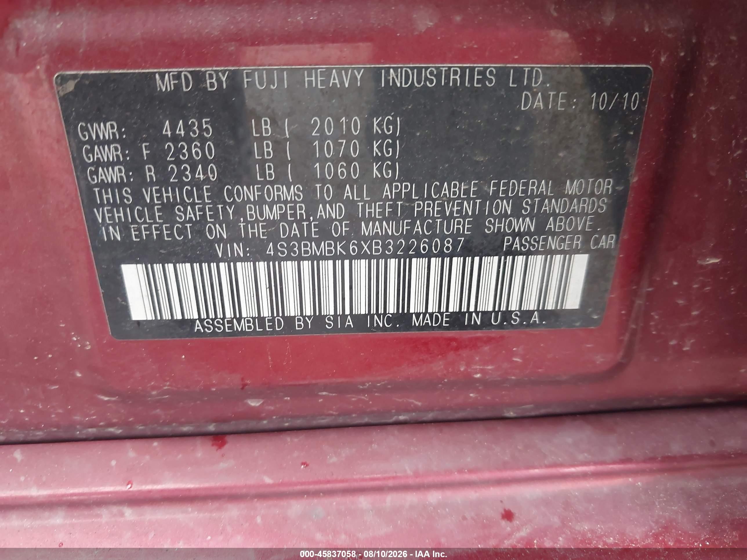 2011 Subaru Legacy 2.5i Limited Red vin: 4S3BMBK6XB3226087