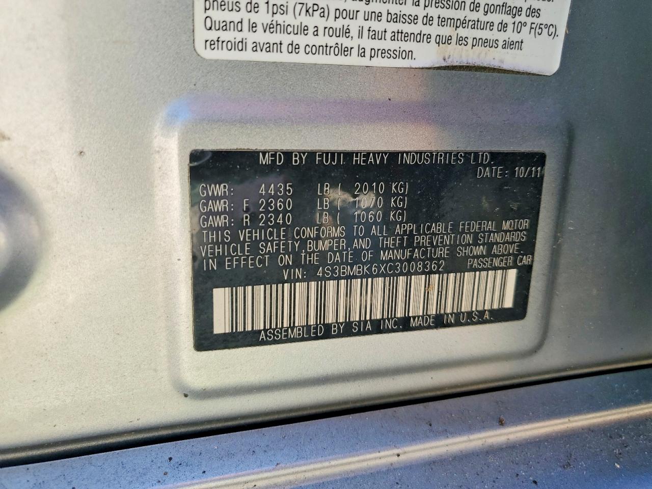 2012 Subaru Legacy 2.5i Limited Silver vin: 4S3BMBK6XC3008362