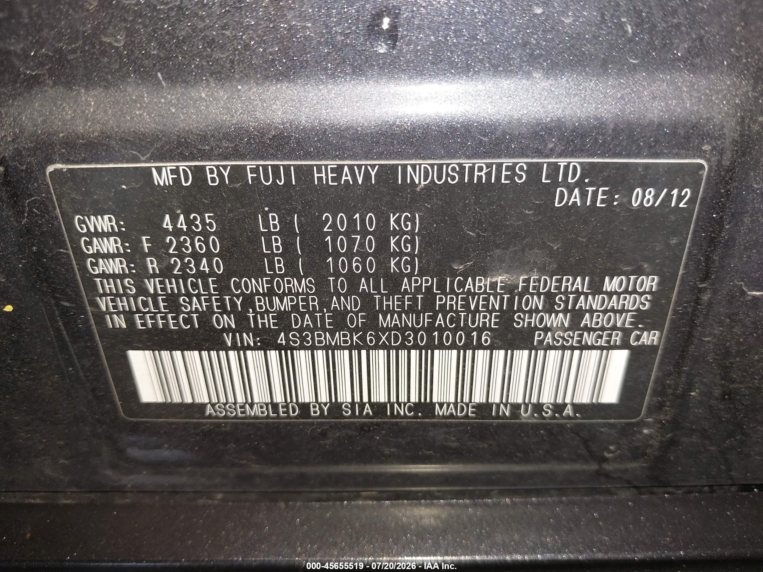 2013 Subaru Legacy 2.5i Limited Dark Blue vin: 4S3BMBK6XD3010016