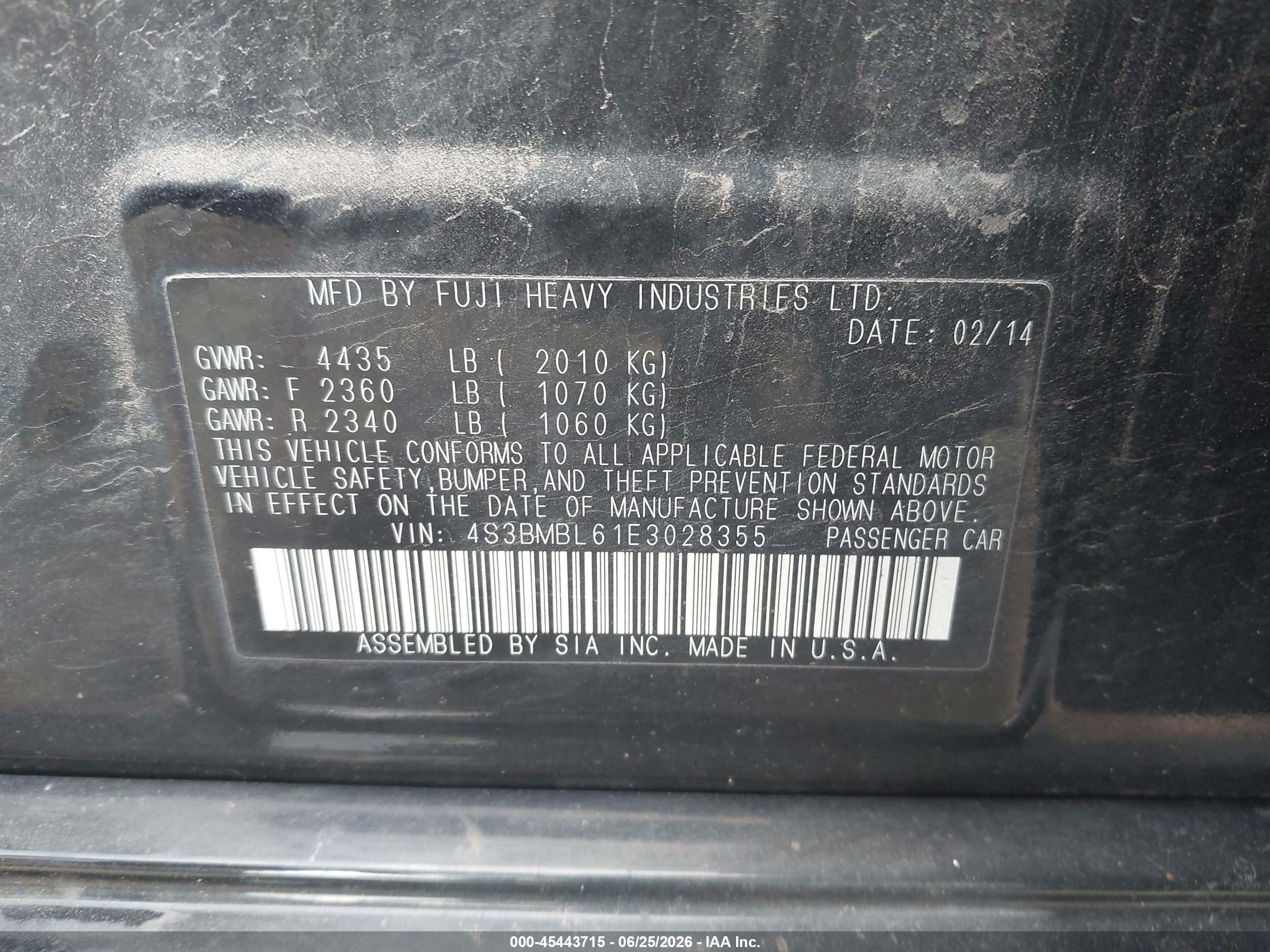 2014 Subaru Legacy 2.5i Limited Черный vin: 4S3BMBL61E3028355