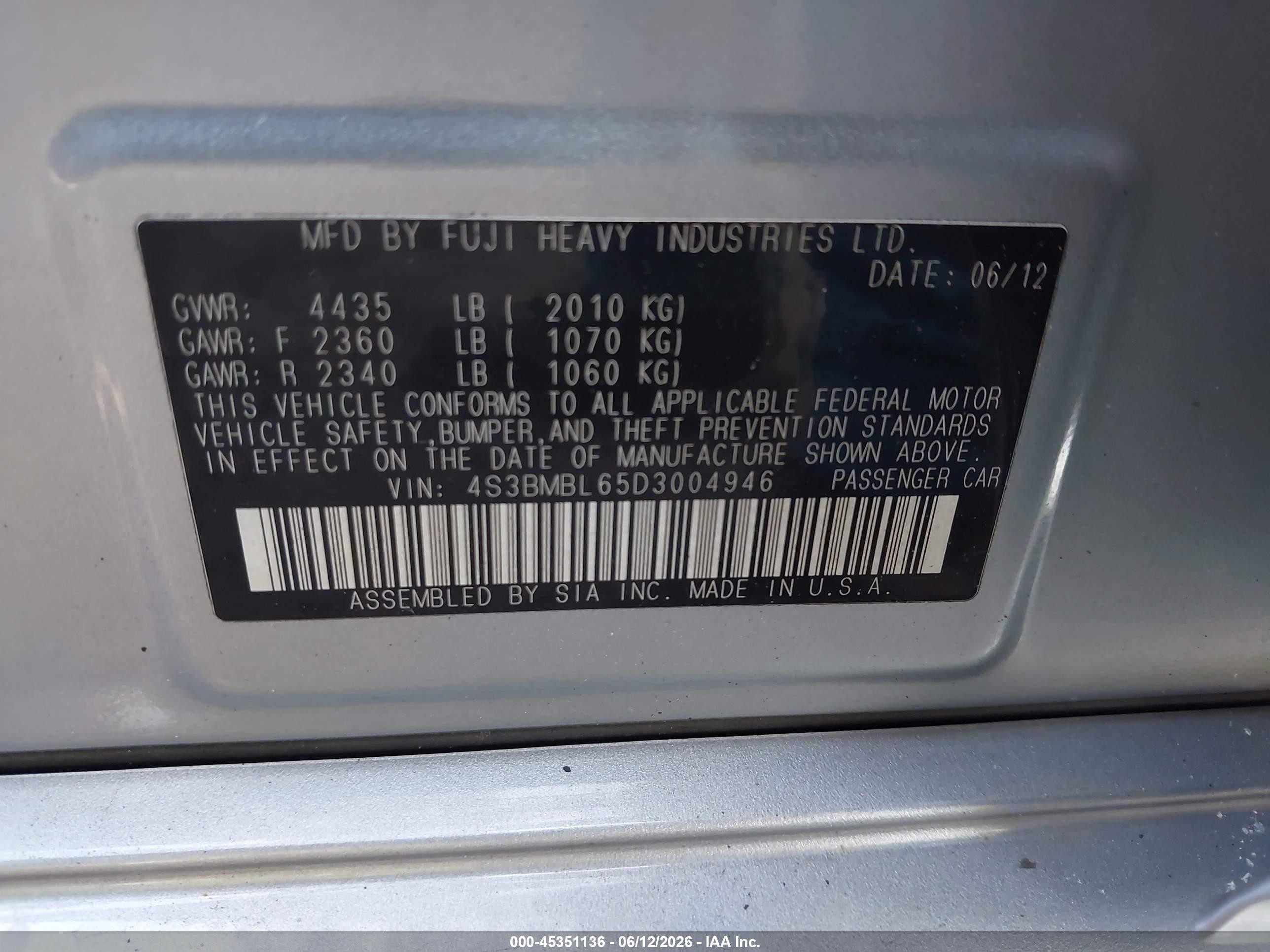 2013 Subaru Legacy 2.5i Limited Silver vin: 4S3BMBL65D3004946
