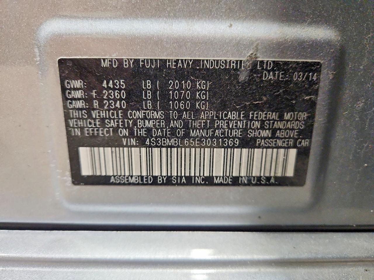 2014 Subaru Legacy 2.5i Limited Серебряный vin: 4S3BMBL65E3031369