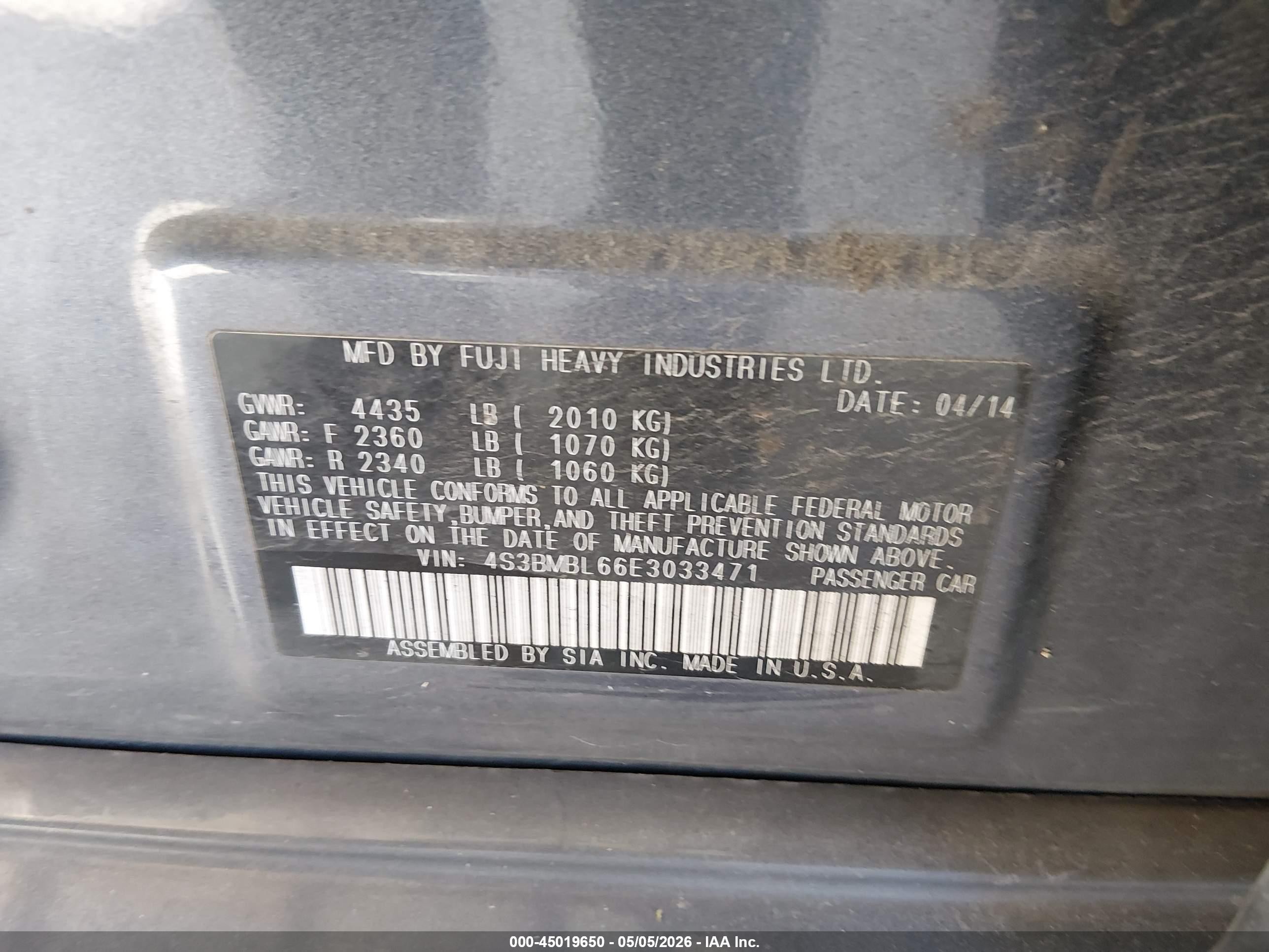 2014 Subaru Legacy 2.5i Limited Синий vin: 4S3BMBL66E3033471