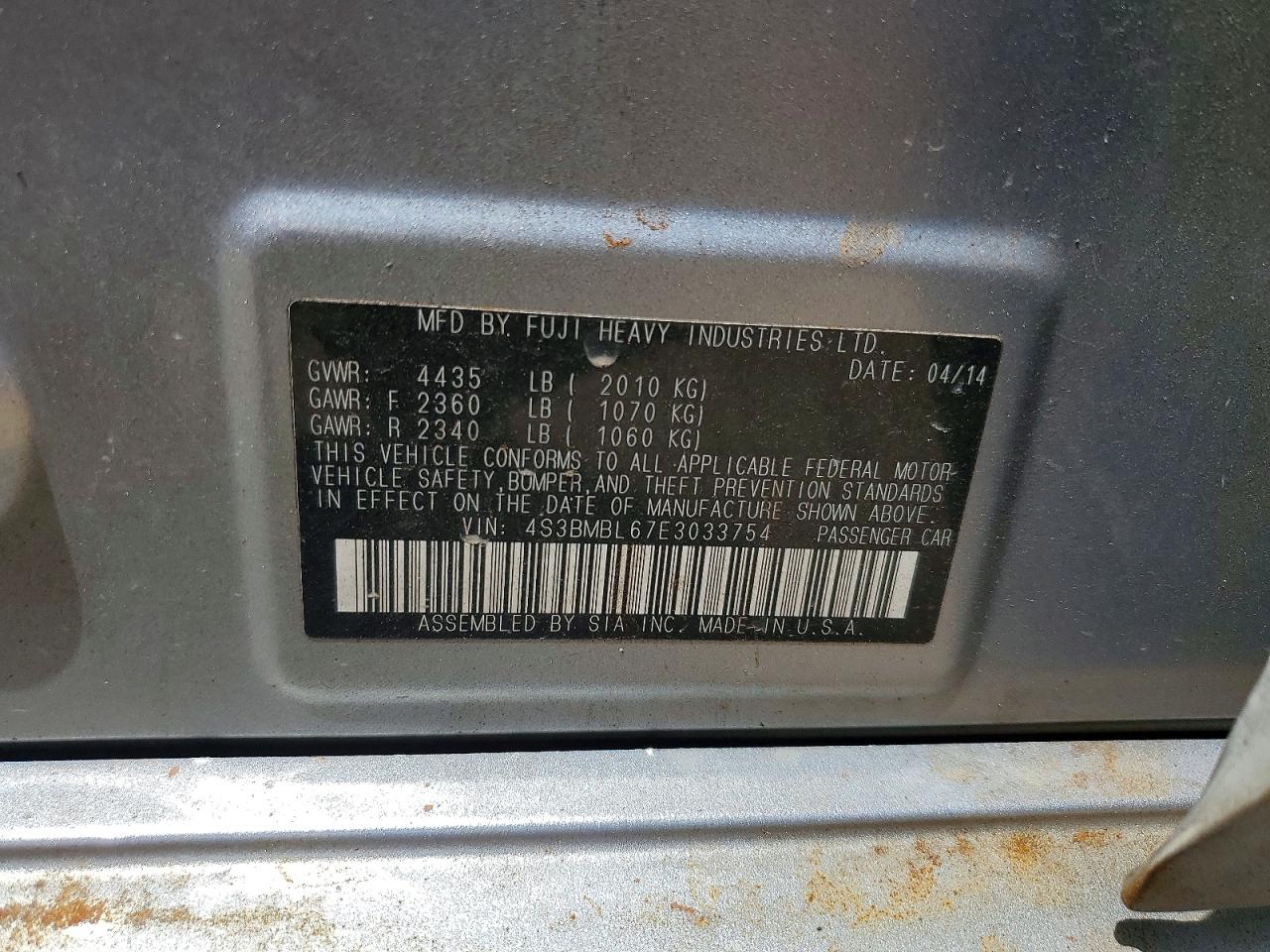 2014 Subaru Legacy 2.5i Limited Silver vin: 4S3BMBL67E3033754