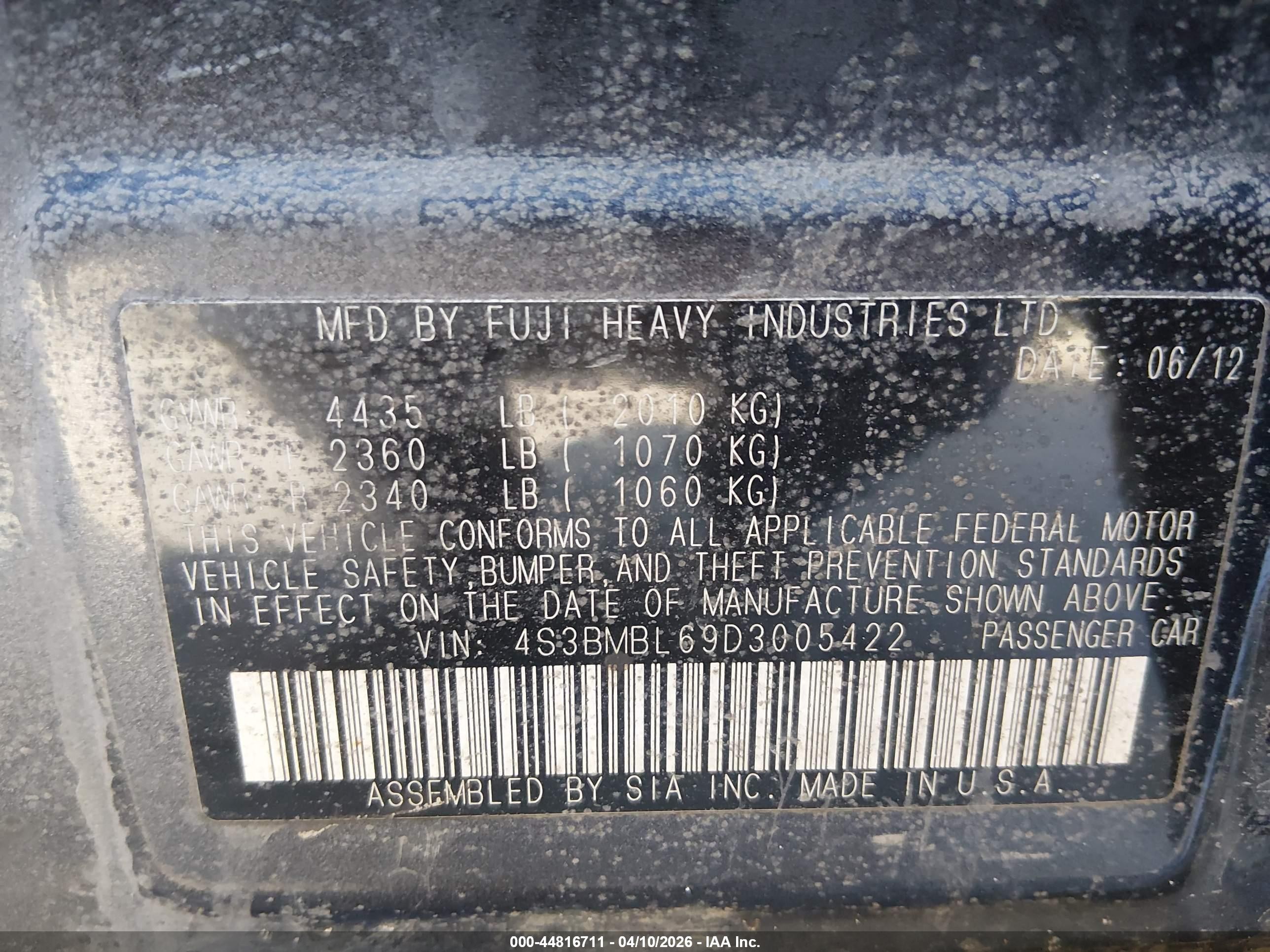 2013 Subaru Legacy 2.5i Limited Gray vin: 4S3BMBL69D3005422