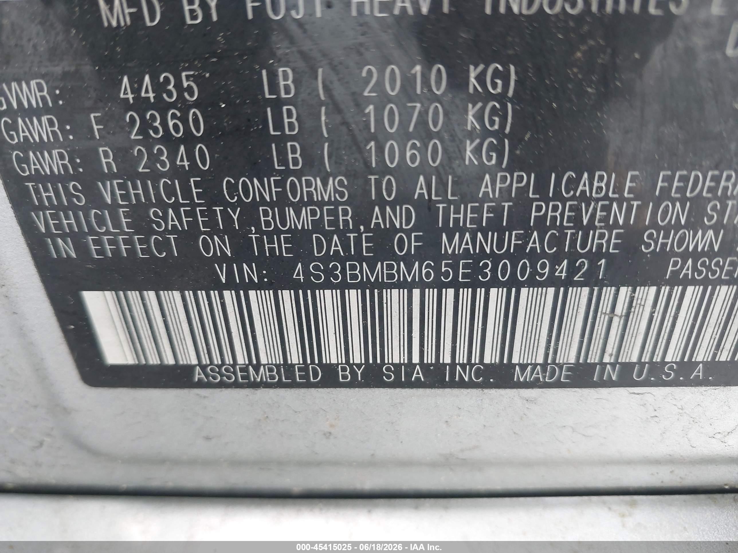 2014 Subaru Legacy 2.5i Limited Blue vin: 4S3BMBM65E3009421