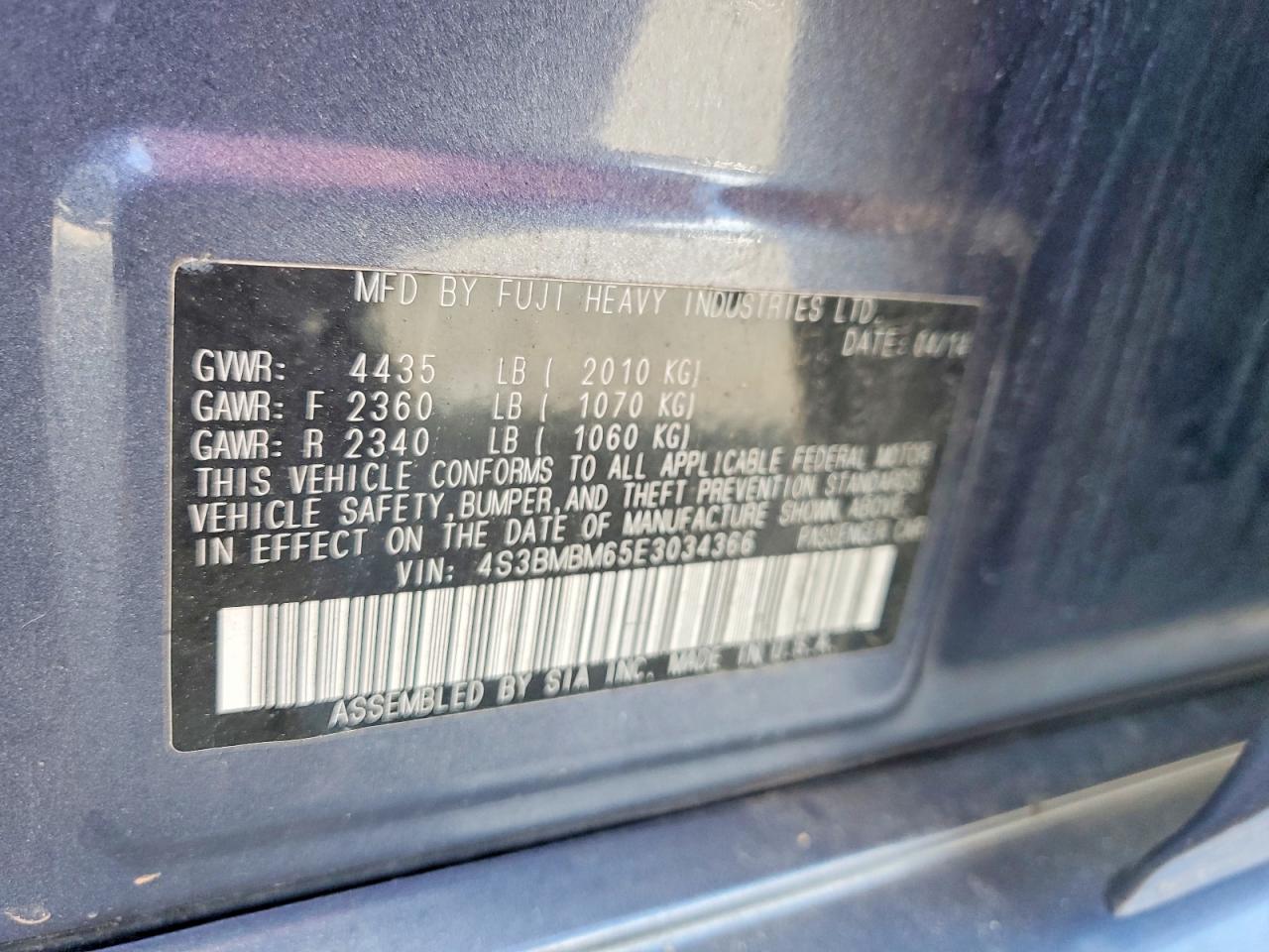 2014 Subaru Legacy 2.5i Limited Синий vin: 4S3BMBM65E3034366