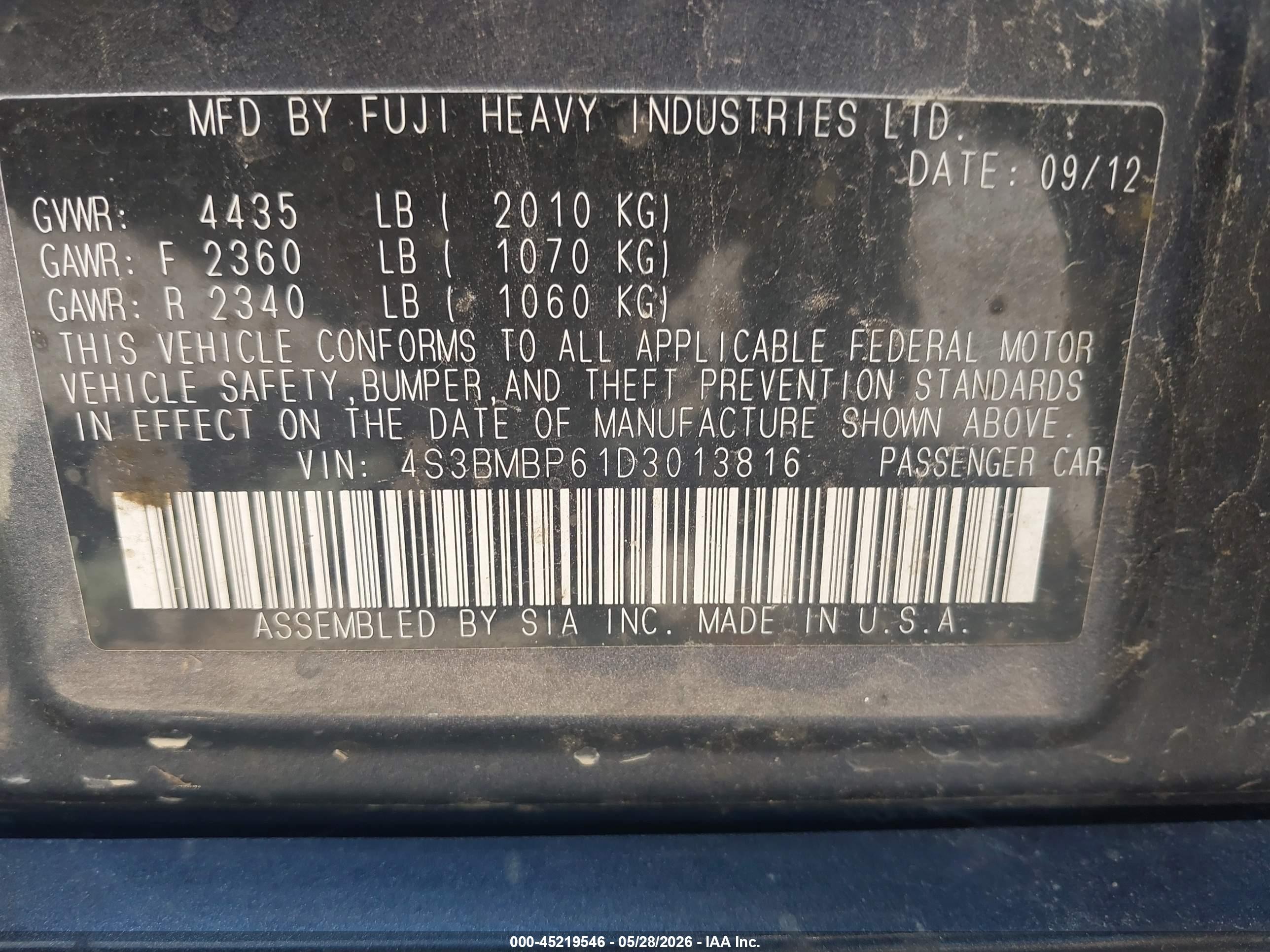 2013 Subaru Legacy 2.5i Limited Серый vin: 4S3BMBP61D3013816