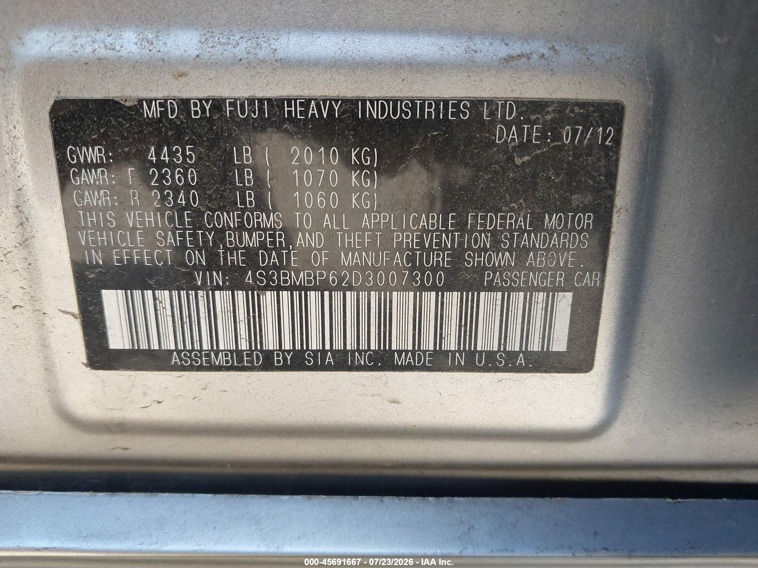 2013 Subaru Legacy 2.5i Limited Light Blue vin: 4S3BMBP62D3007300