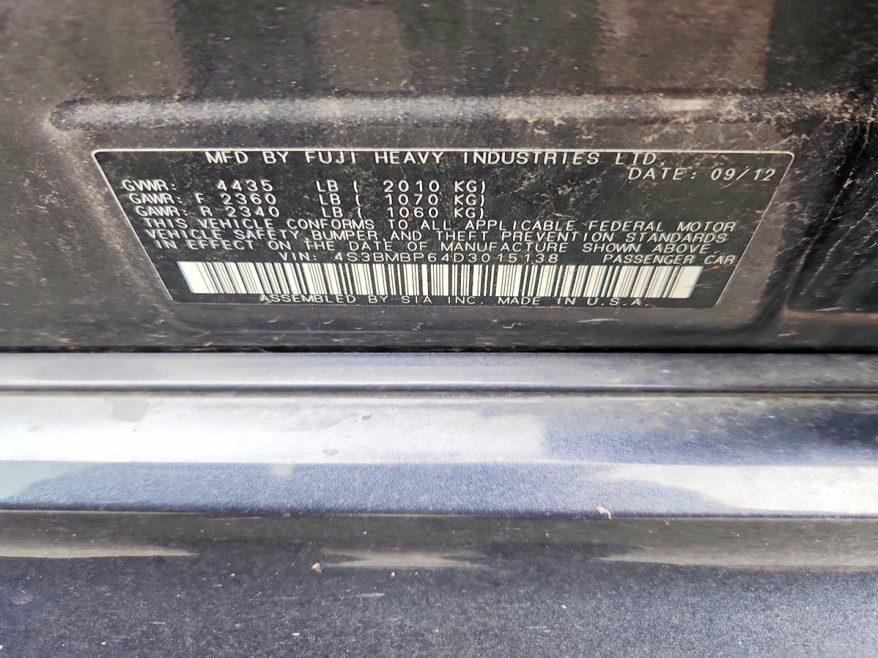 2013 Subaru Legacy 2.5i Limited Синий vin: 4S3BMBP64D3015138