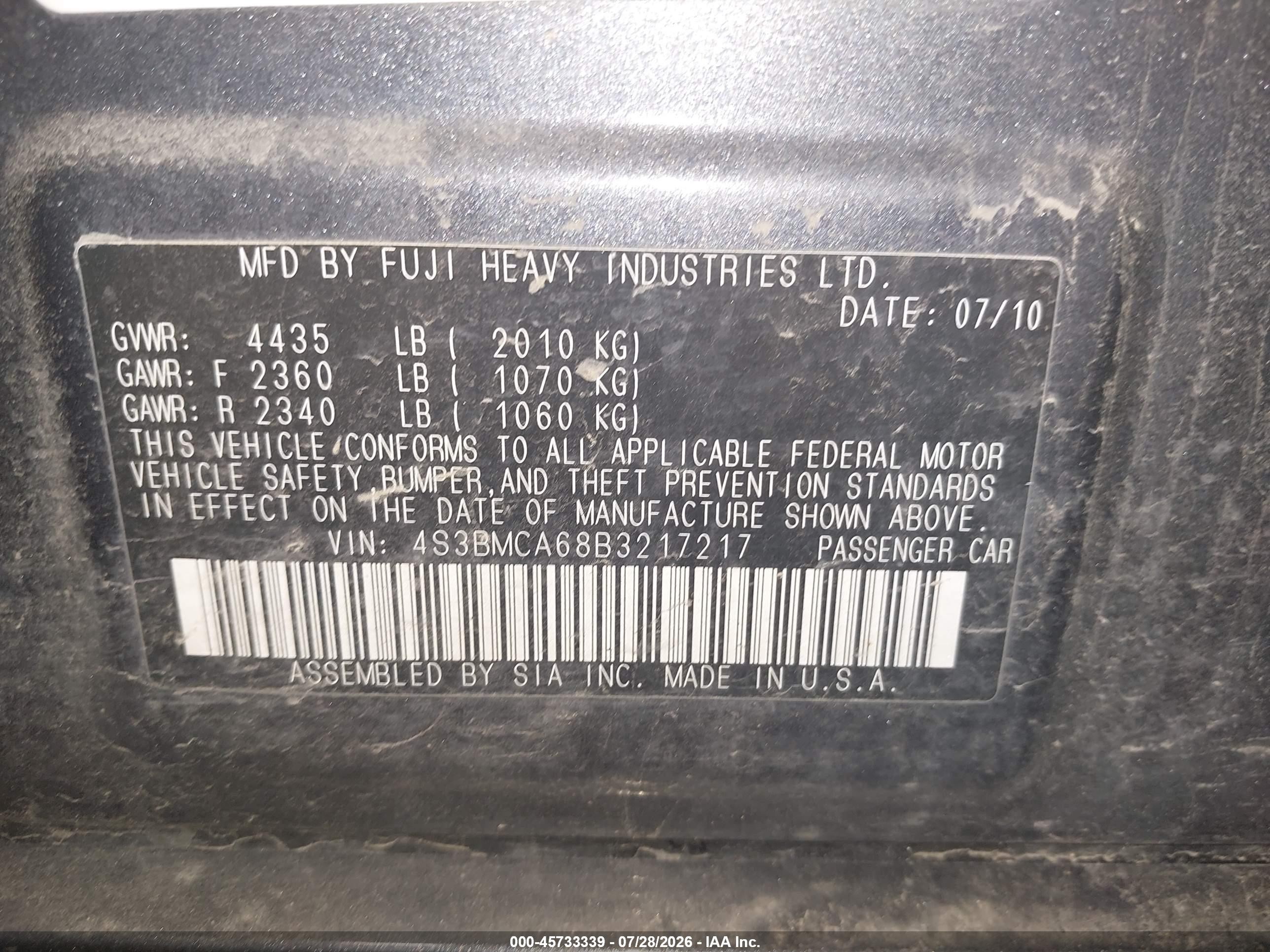 2011 Subaru Legacy 2.5i Gray vin: 4S3BMCA68B3217217