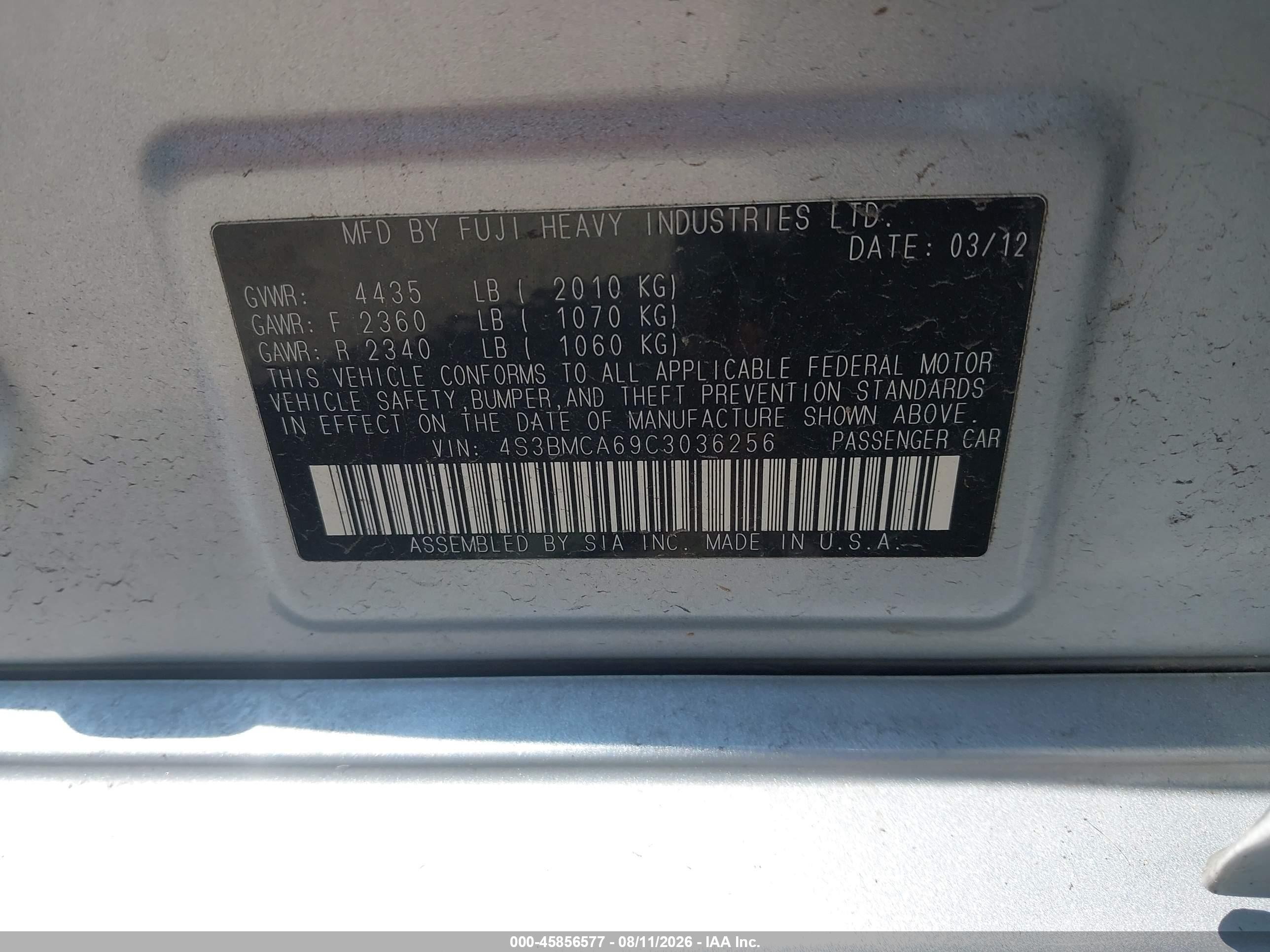 2012 Subaru Legacy 2.5i Silver vin: 4S3BMCA69C3036256