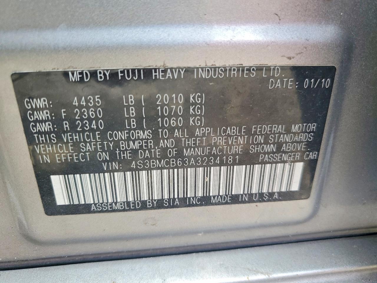 2010 Subaru Legacy 2.5i Premium Silver vin: 4S3BMCB63A3234181
