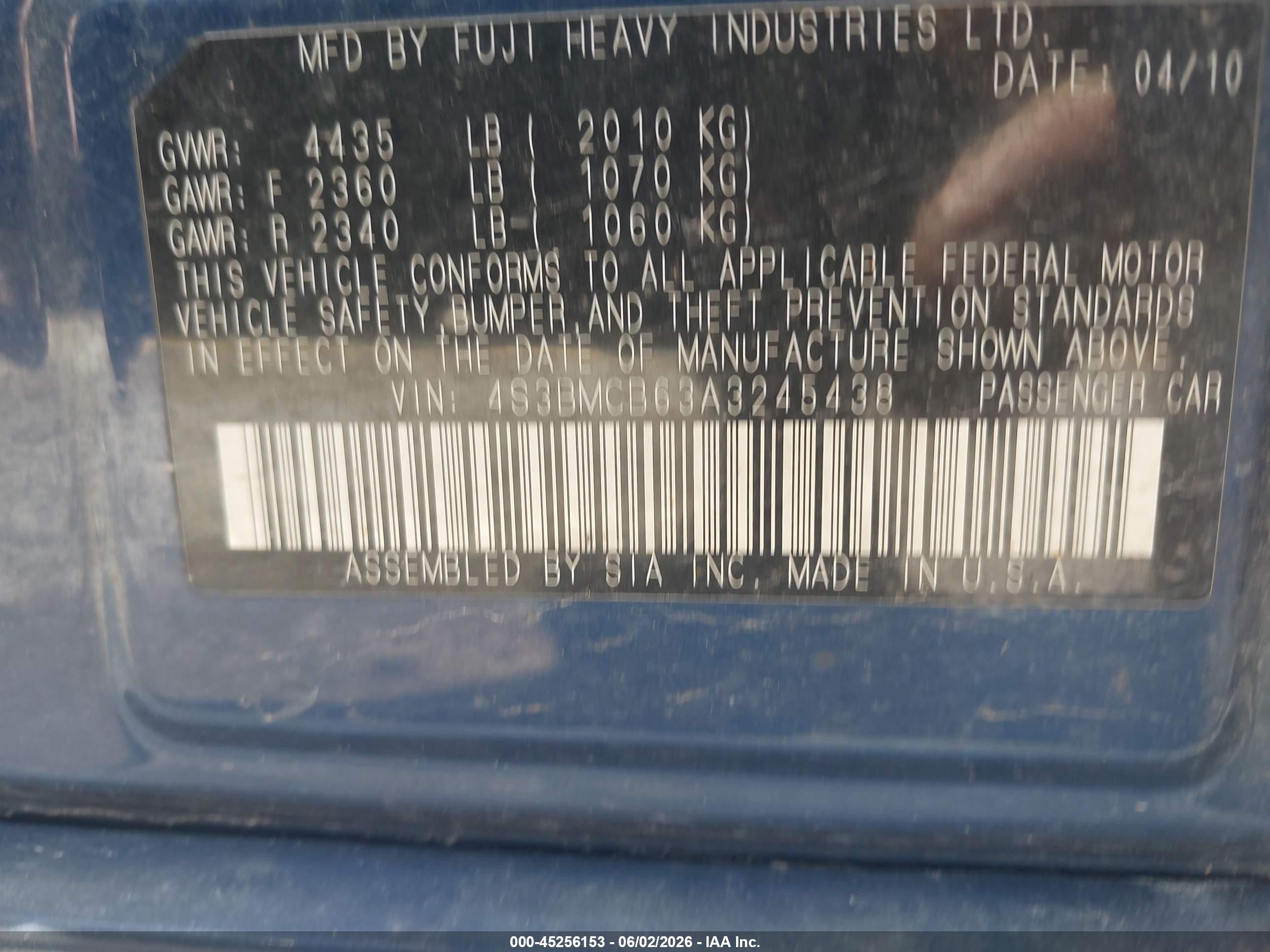 2010 Subaru Legacy 2.5i Premium Dark Blue vin: 4S3BMCB63A3245438