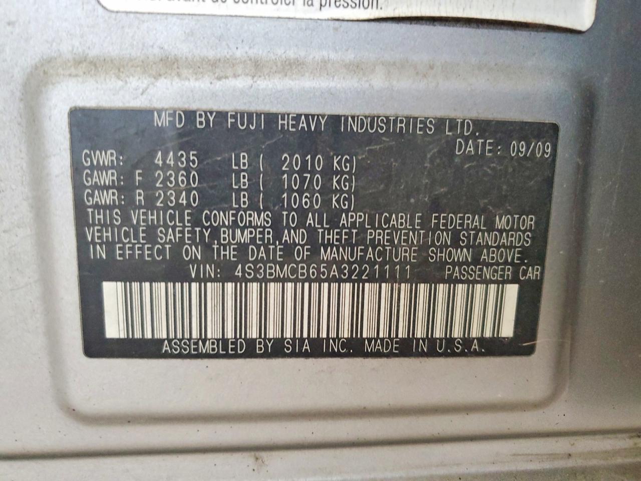 2010 Subaru Legacy 2.5i Premium Silver vin: 4S3BMCB65A3221111