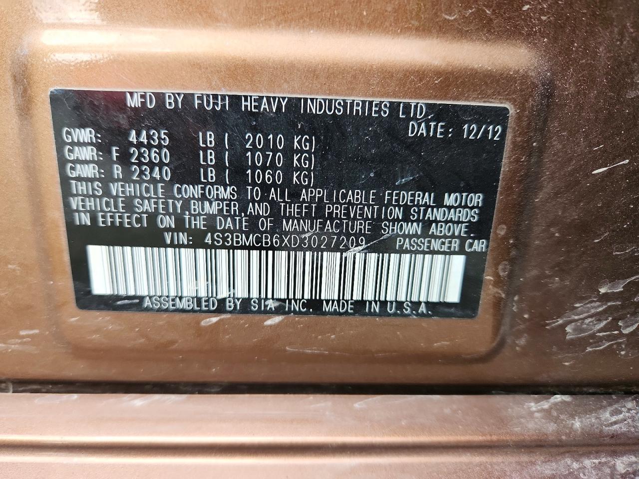 2013 Subaru Legacy 2.5i Premium Brown vin: 4S3BMCB6XD3027209
