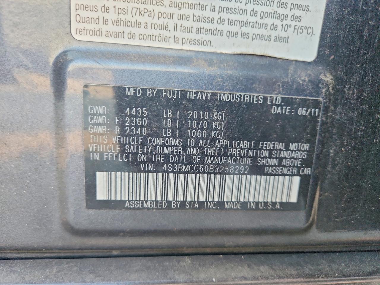 2011 Subaru Legacy 2.5i Premium Gray vin: 4S3BMCC60B3258292