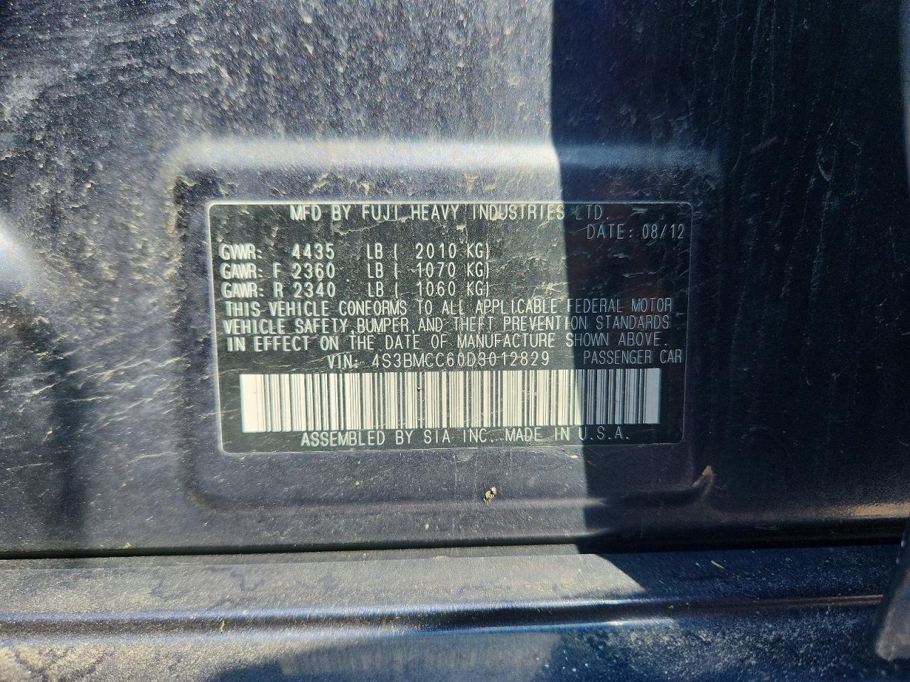 2013 Subaru Legacy 2.5i Premium Charcoal vin: 4S3BMCC60D3012829