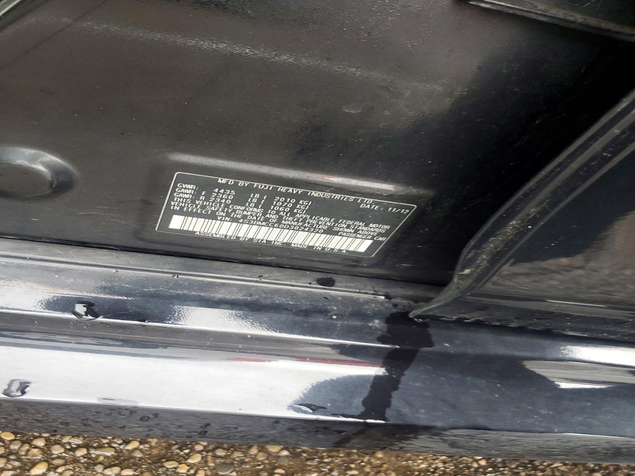 2013 Subaru Legacy 2.5i Premium Черный vin: 4S3BMCC60D3024320