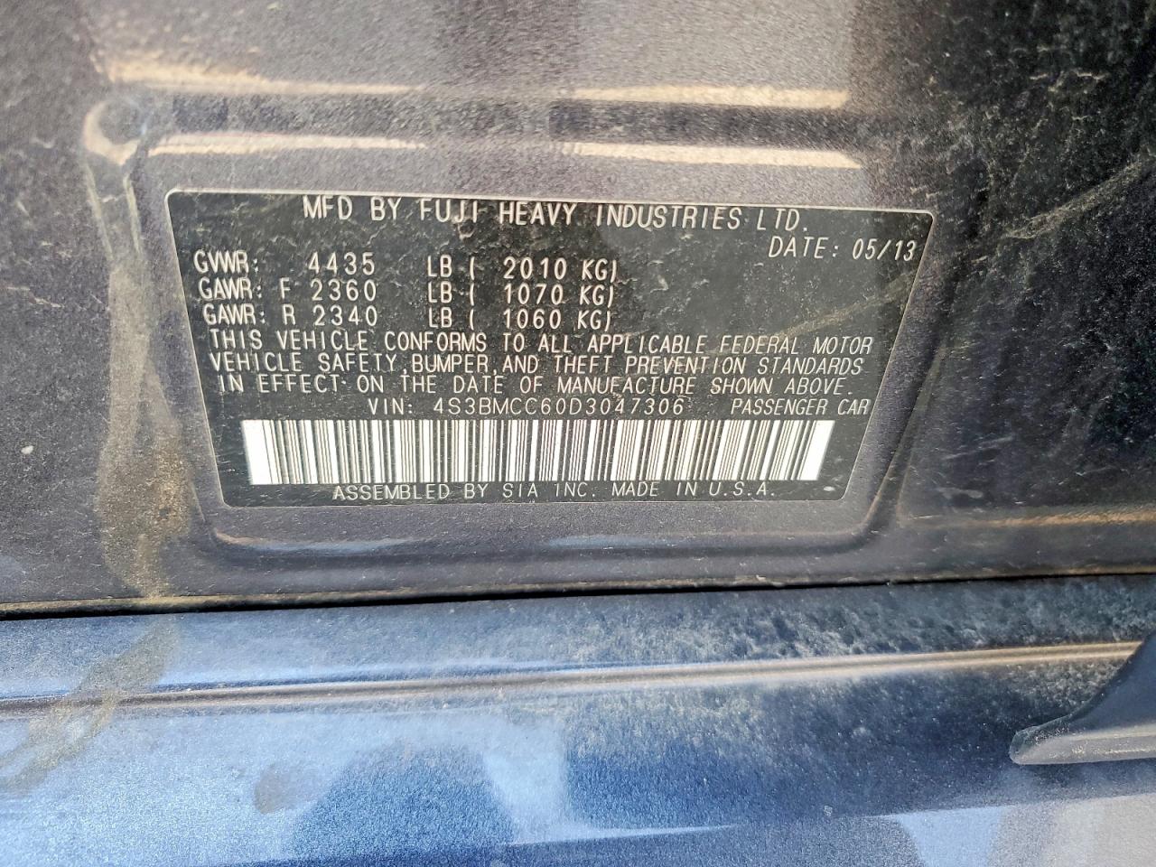 2013 Subaru Legacy 2.5i Premium Черный vin: 4S3BMCC60D3047306