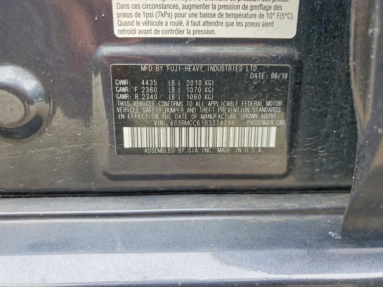 2011 Subaru Legacy 2.5i Premium Угольный vin: 4S3BMCC61B3214298