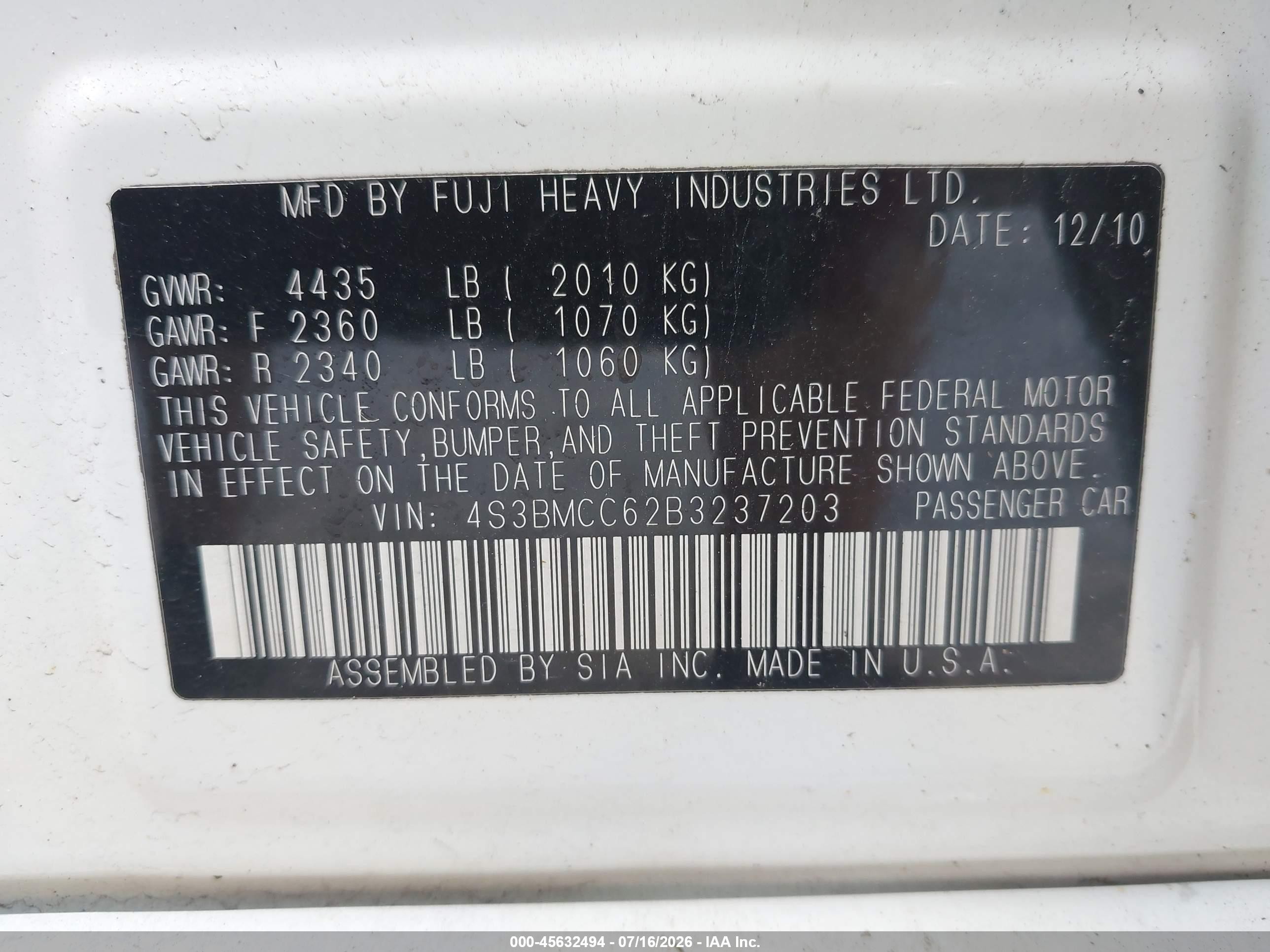 2011 Subaru Legacy 2.5i Premium White vin: 4S3BMCC62B3237203