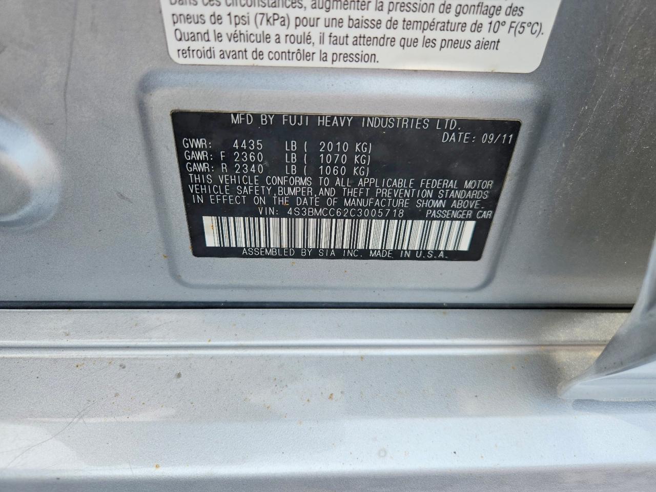 2012 Subaru Legacy 2.5i Premium Silver vin: 4S3BMCC62C3005718