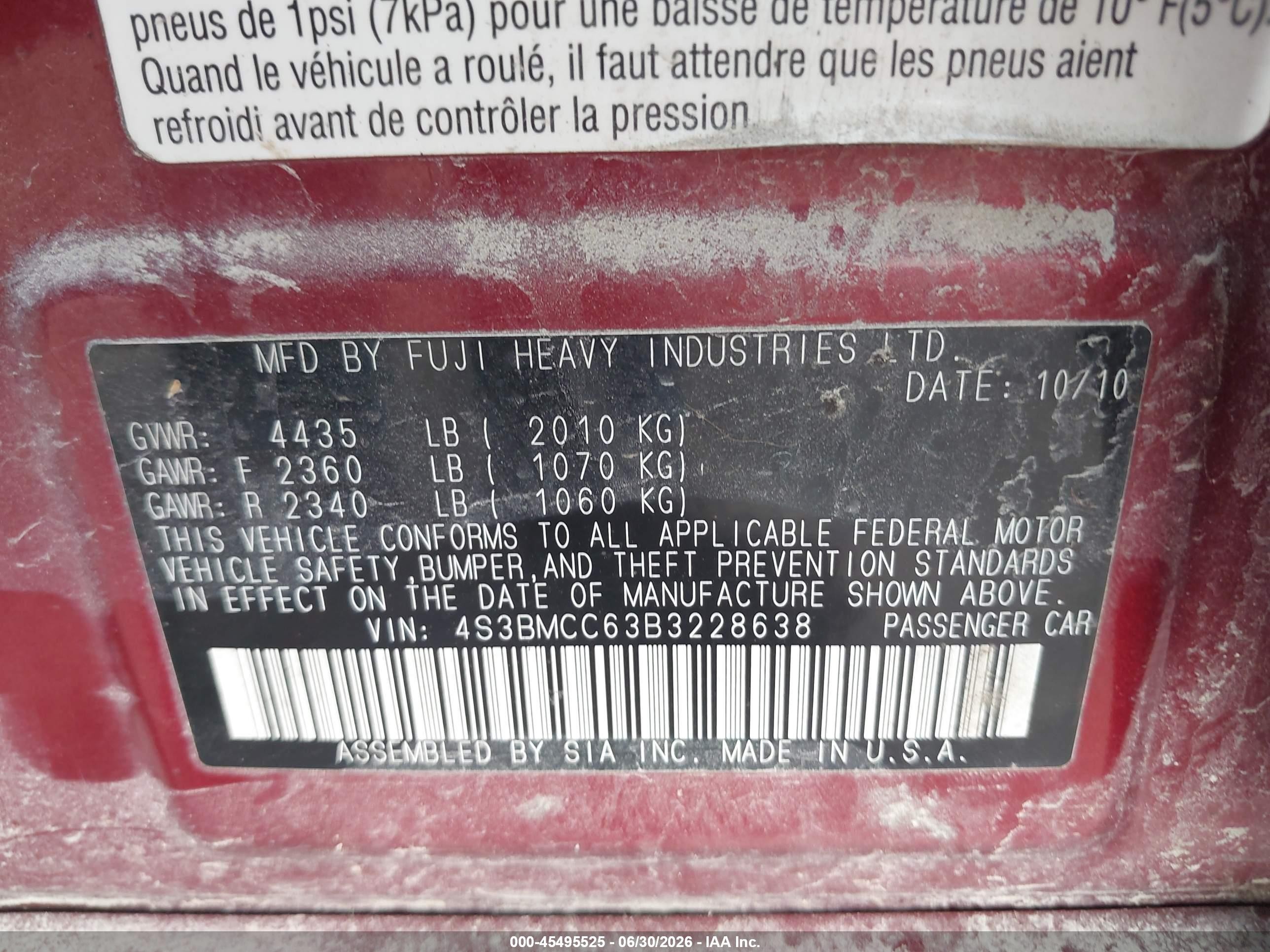 2011 Subaru Legacy 2.5i Premium Red vin: 4S3BMCC63B3228638