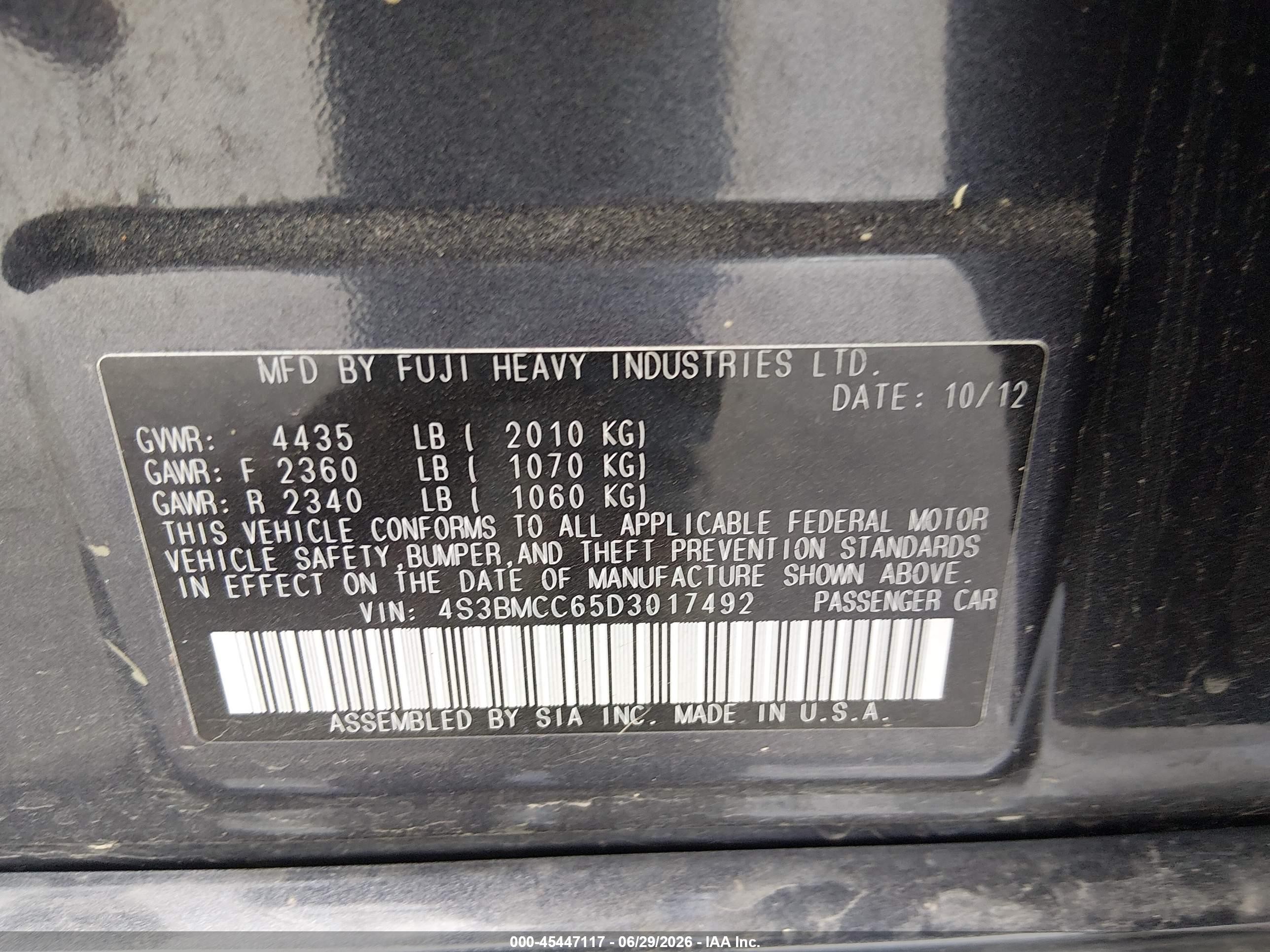 2013 Subaru Legacy 2.5i Premium Синий vin: 4S3BMCC65D3017492