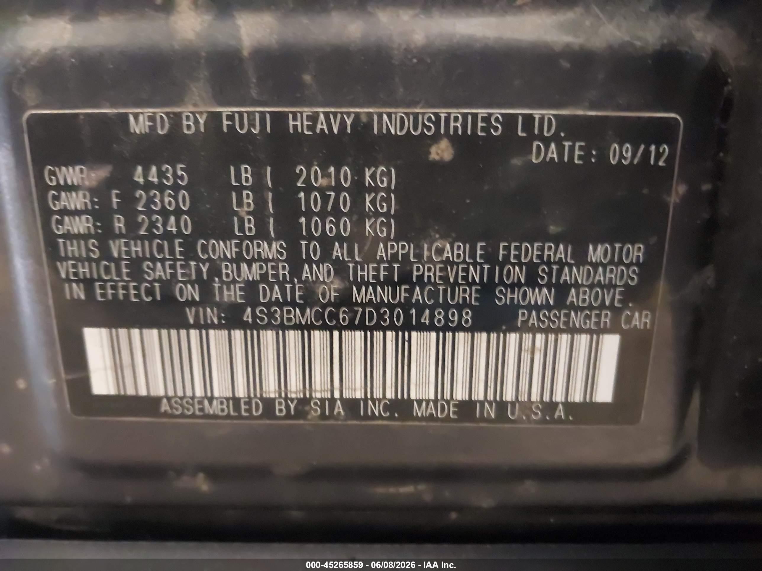 2013 Subaru Legacy 2.5i Premium Gray vin: 4S3BMCC67D3014898