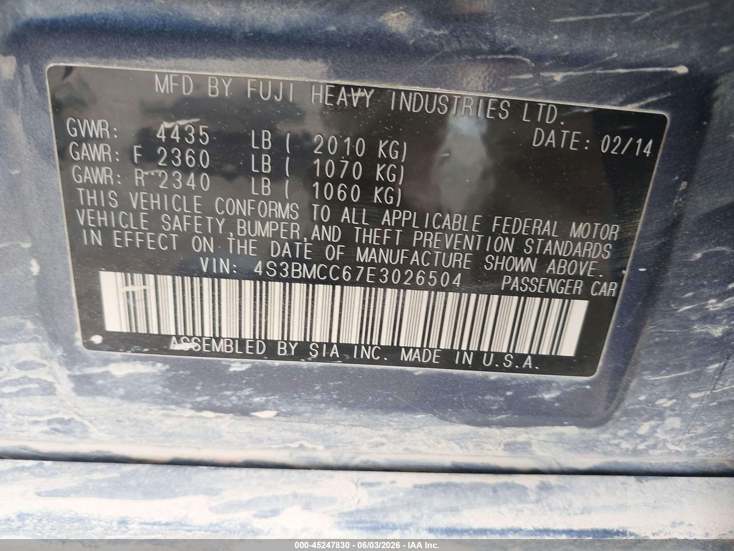 2014 Subaru Legacy 2.5i Premium Синий vin: 4S3BMCC67E3026504