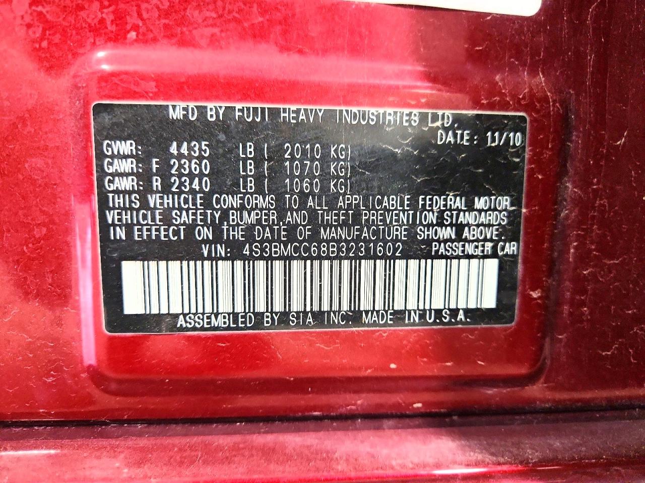 2011 Subaru Legacy 2.5i Premium Maroon vin: 4S3BMCC68B3231602