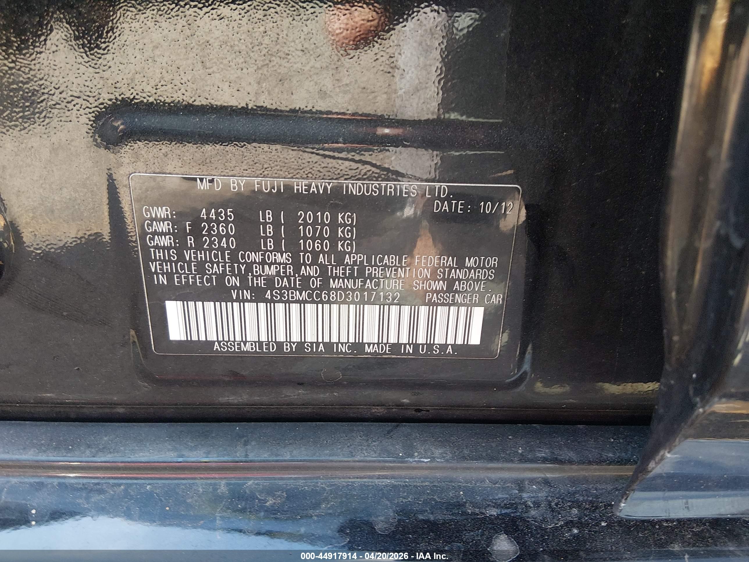 2013 Subaru Legacy 2.5i Premium Black vin: 4S3BMCC68D3017132