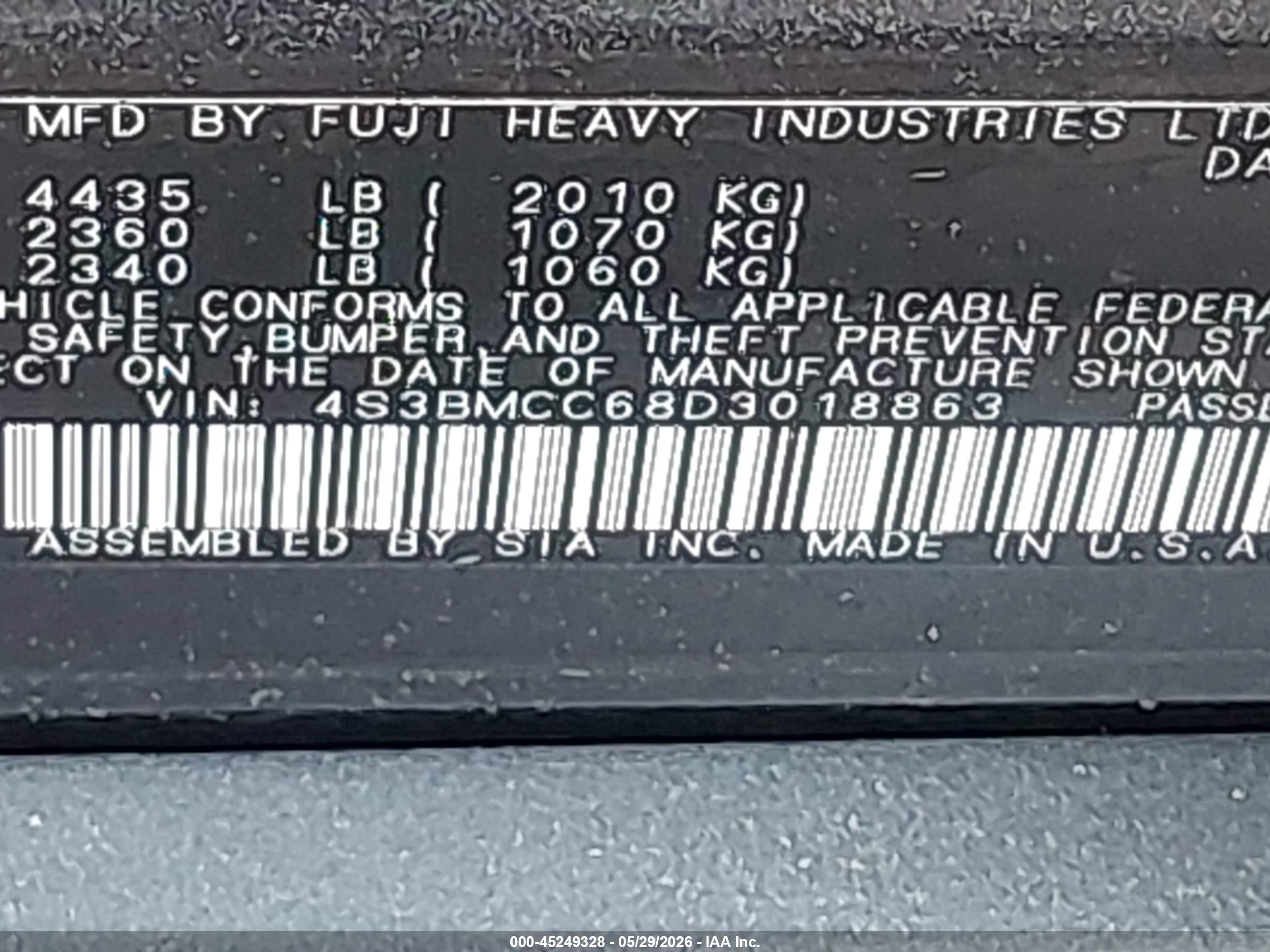 2013 Subaru Legacy 2.5i Premium Серый vin: 4S3BMCC68D3018863