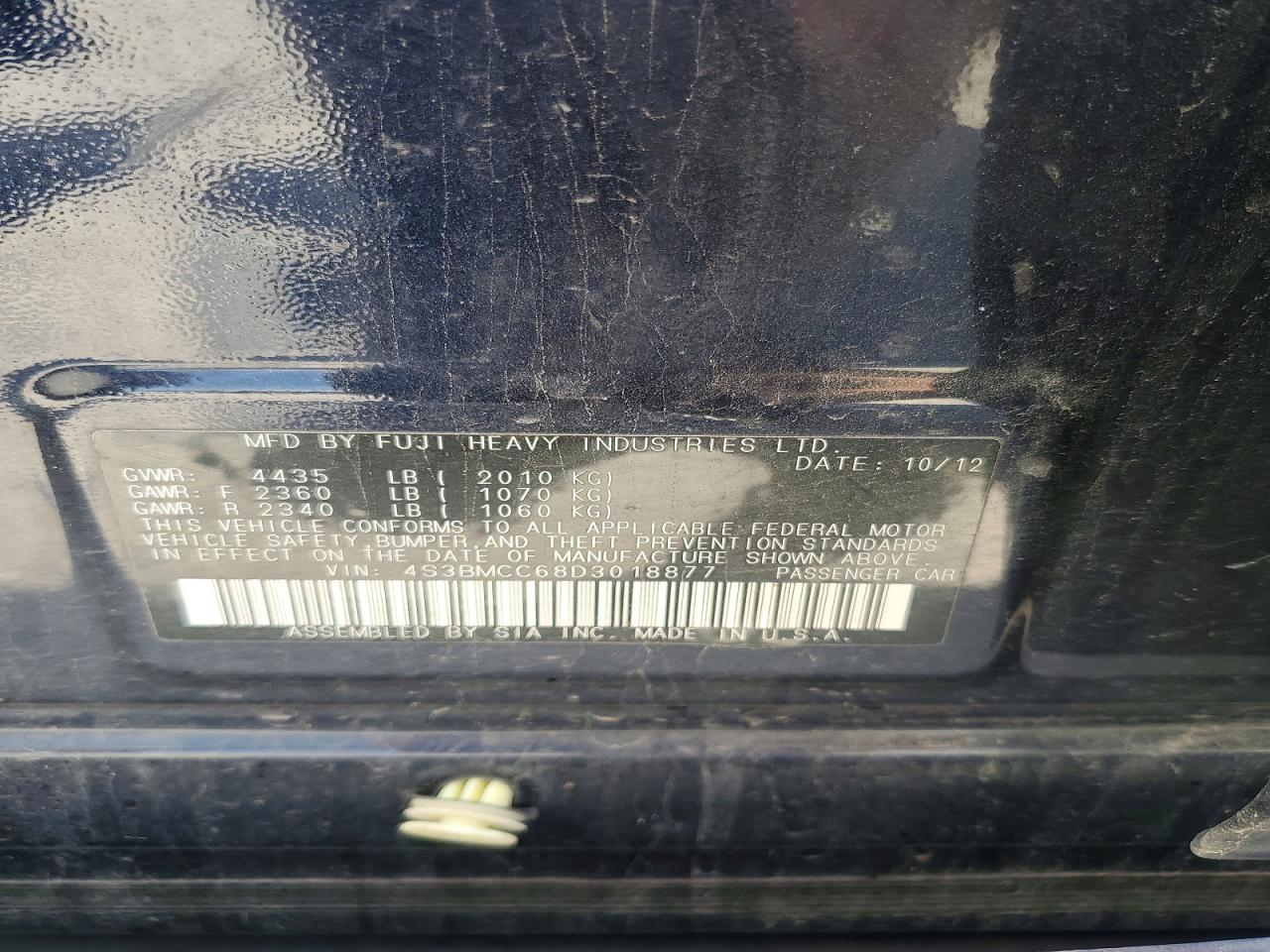 2013 Subaru Legacy 2.5i Premium Blue vin: 4S3BMCC68D3018877