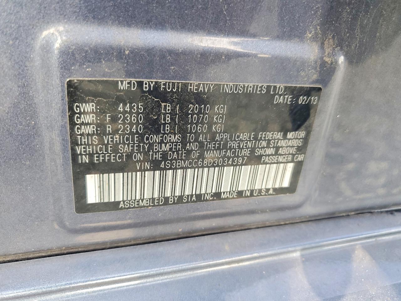2013 Subaru Legacy 2.5i Premium Blue vin: 4S3BMCC68D3034397