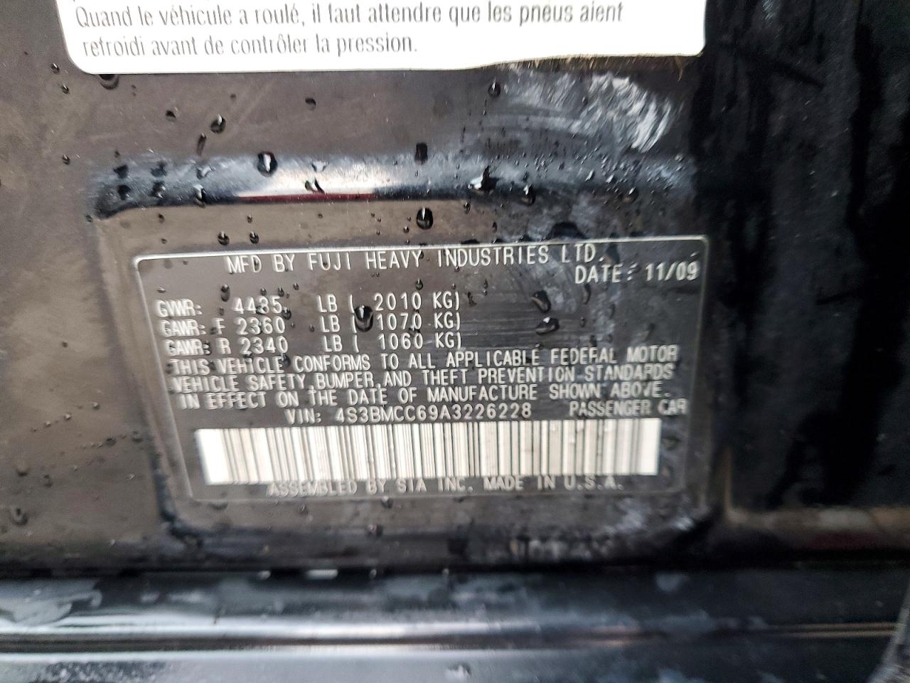 2010 Subaru Legacy 2.5i Premium Black vin: 4S3BMCC69A3226228