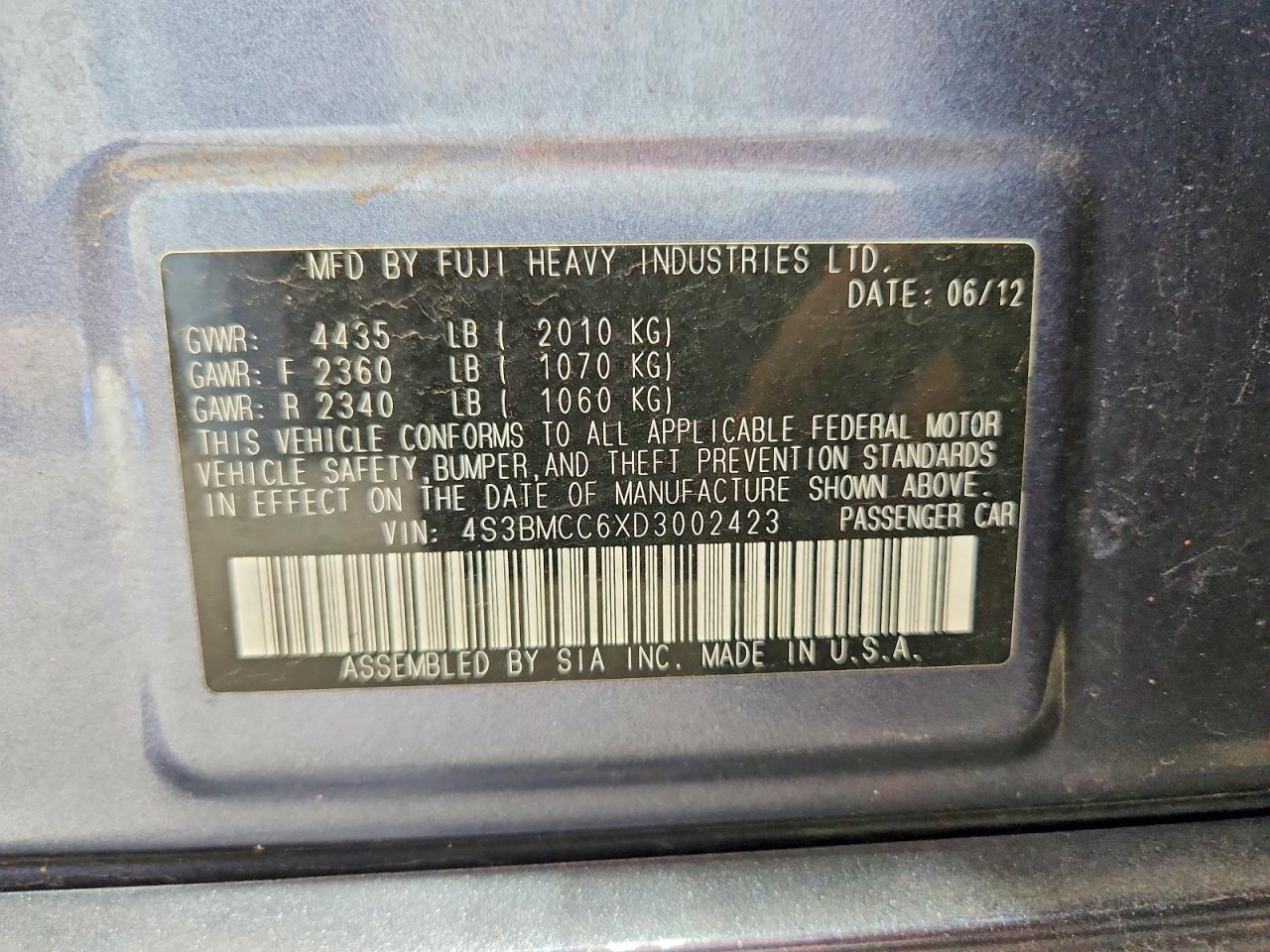 2013 Subaru Legacy 2.5i Premium Blue vin: 4S3BMCC6XD3002423