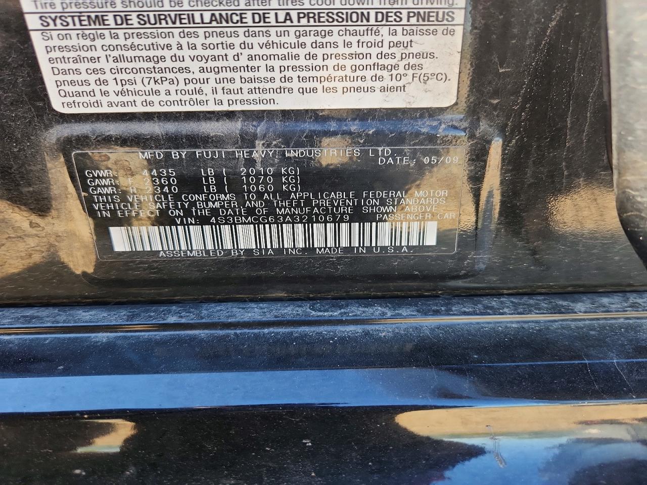 2010 Subaru Legacy 2.5i Premium Black vin: 4S3BMCG63A3210679