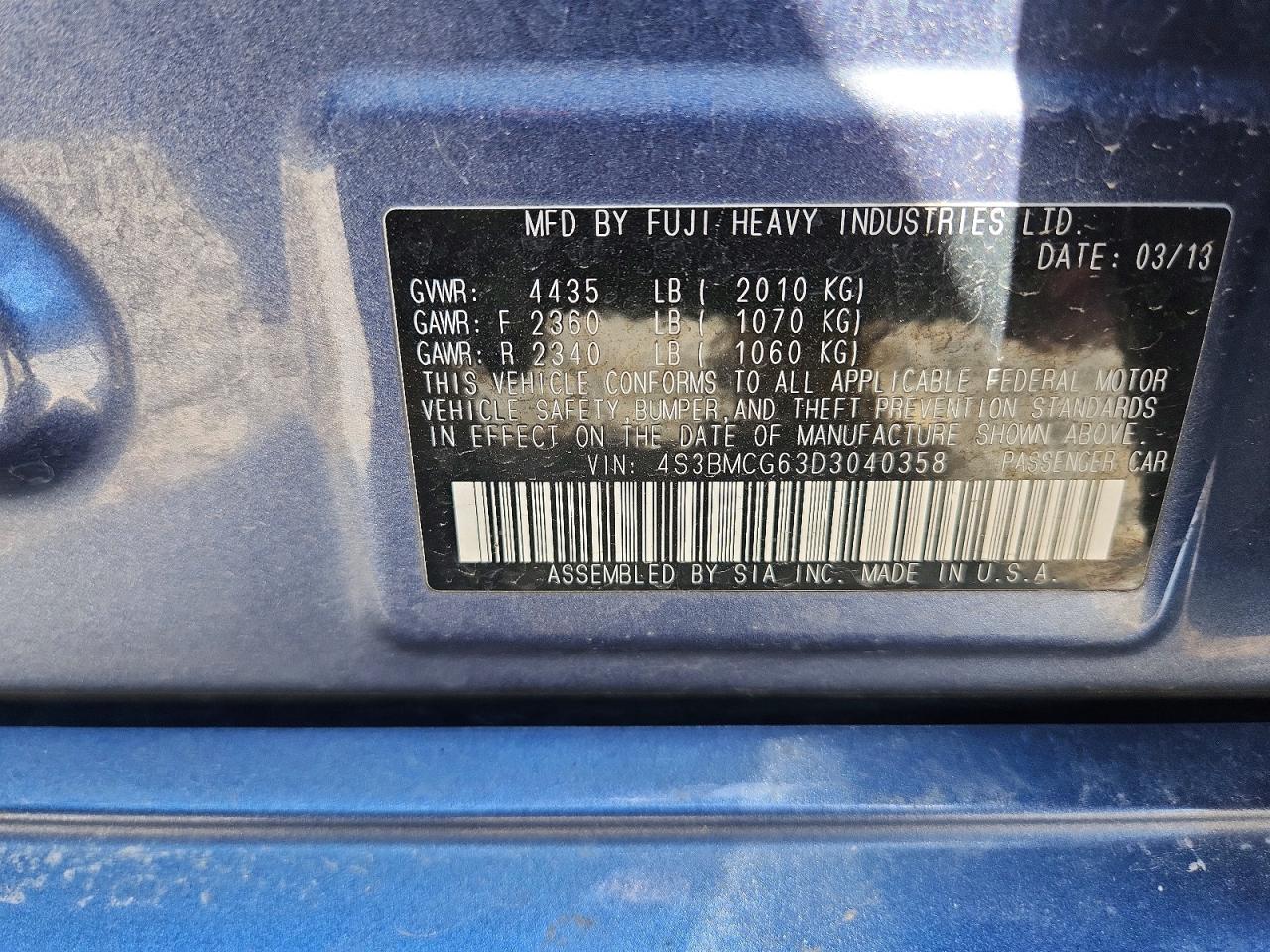 2013 Subaru Legacy 2.5i Premium Синий vin: 4S3BMCG63D3040358
