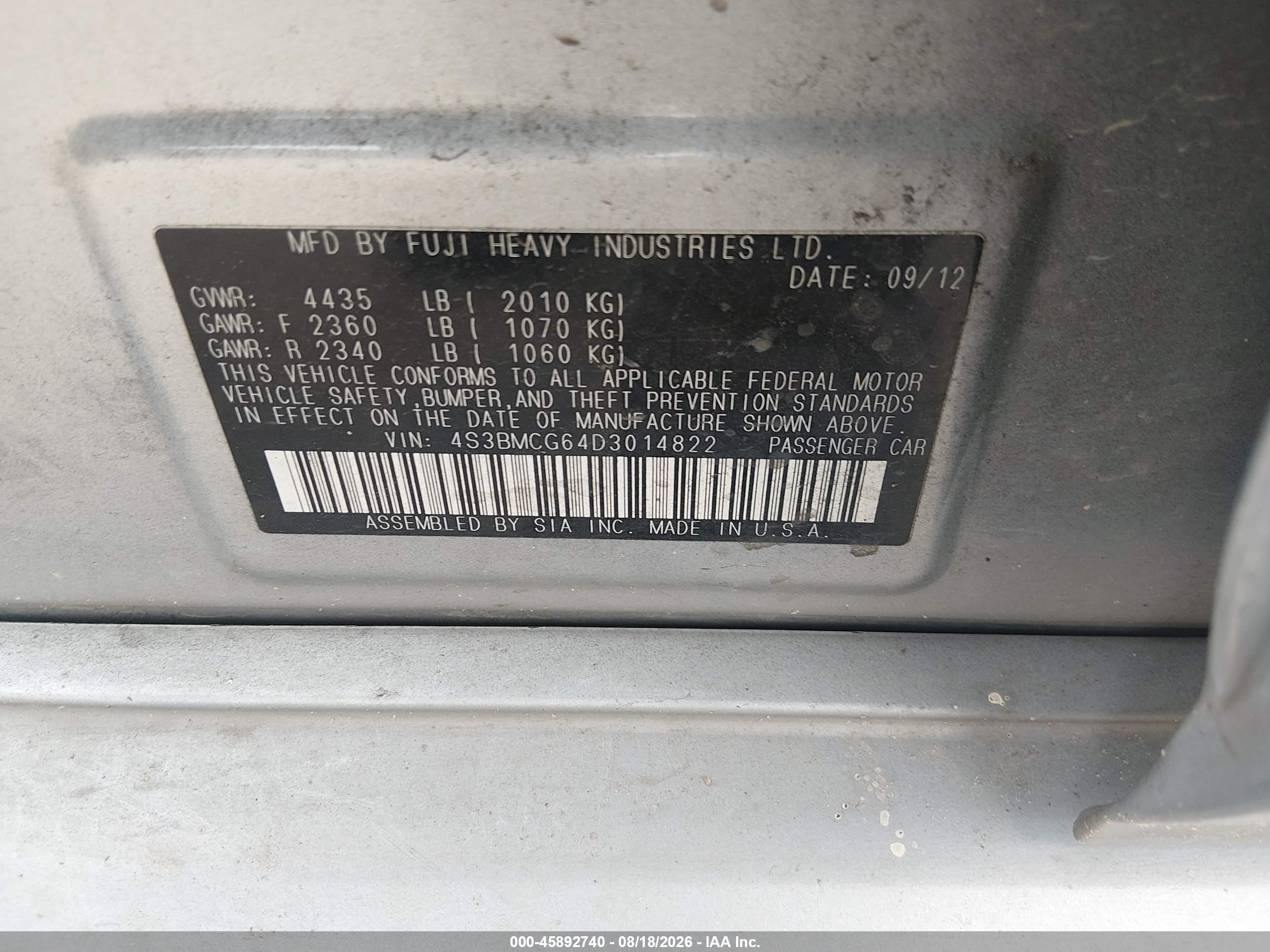 2013 Subaru Legacy 2.5i Premium Silver vin: 4S3BMCG64D3014822