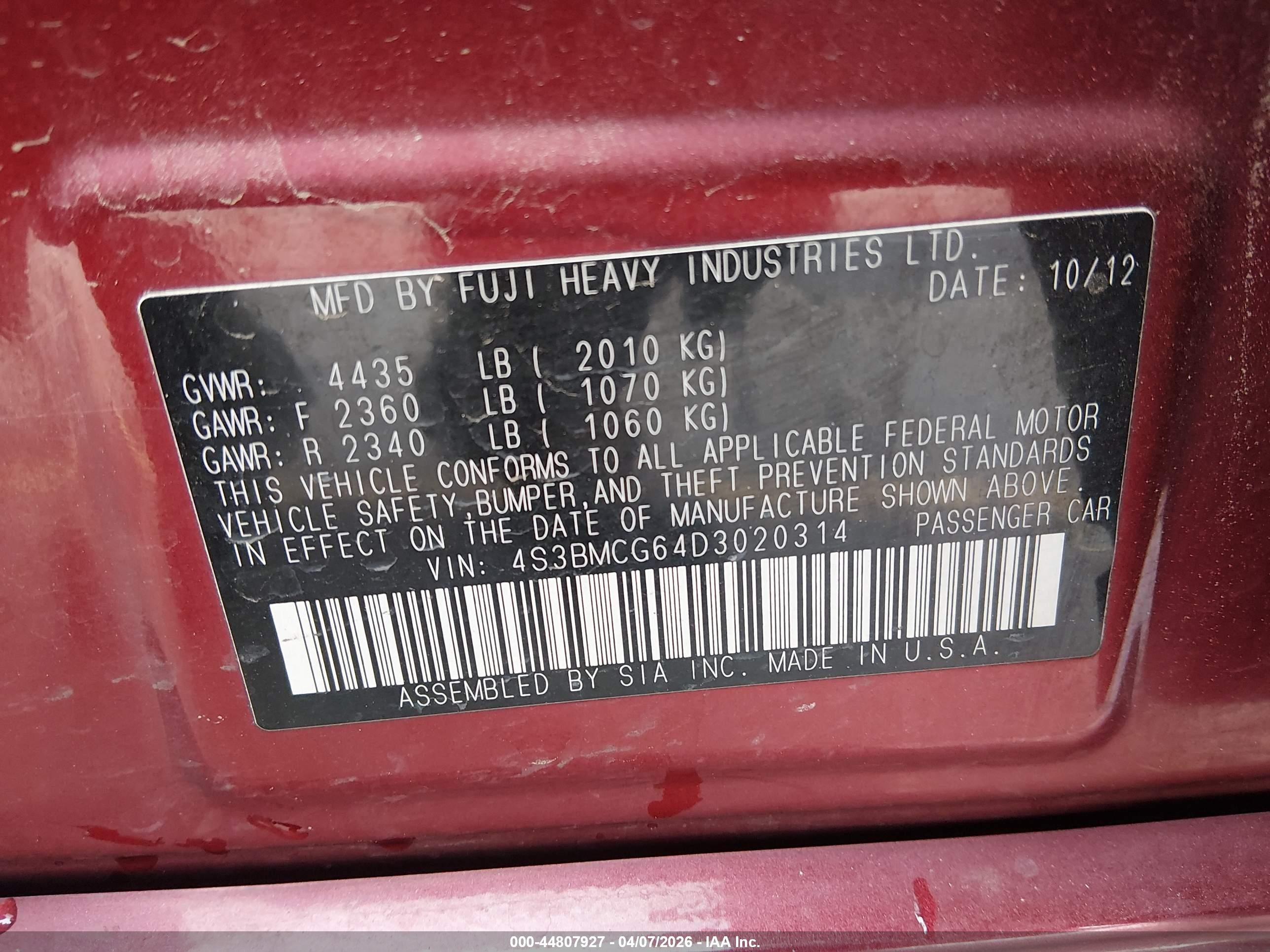 2013 Subaru Legacy 2.5i Premium Красный vin: 4S3BMCG64D3020314