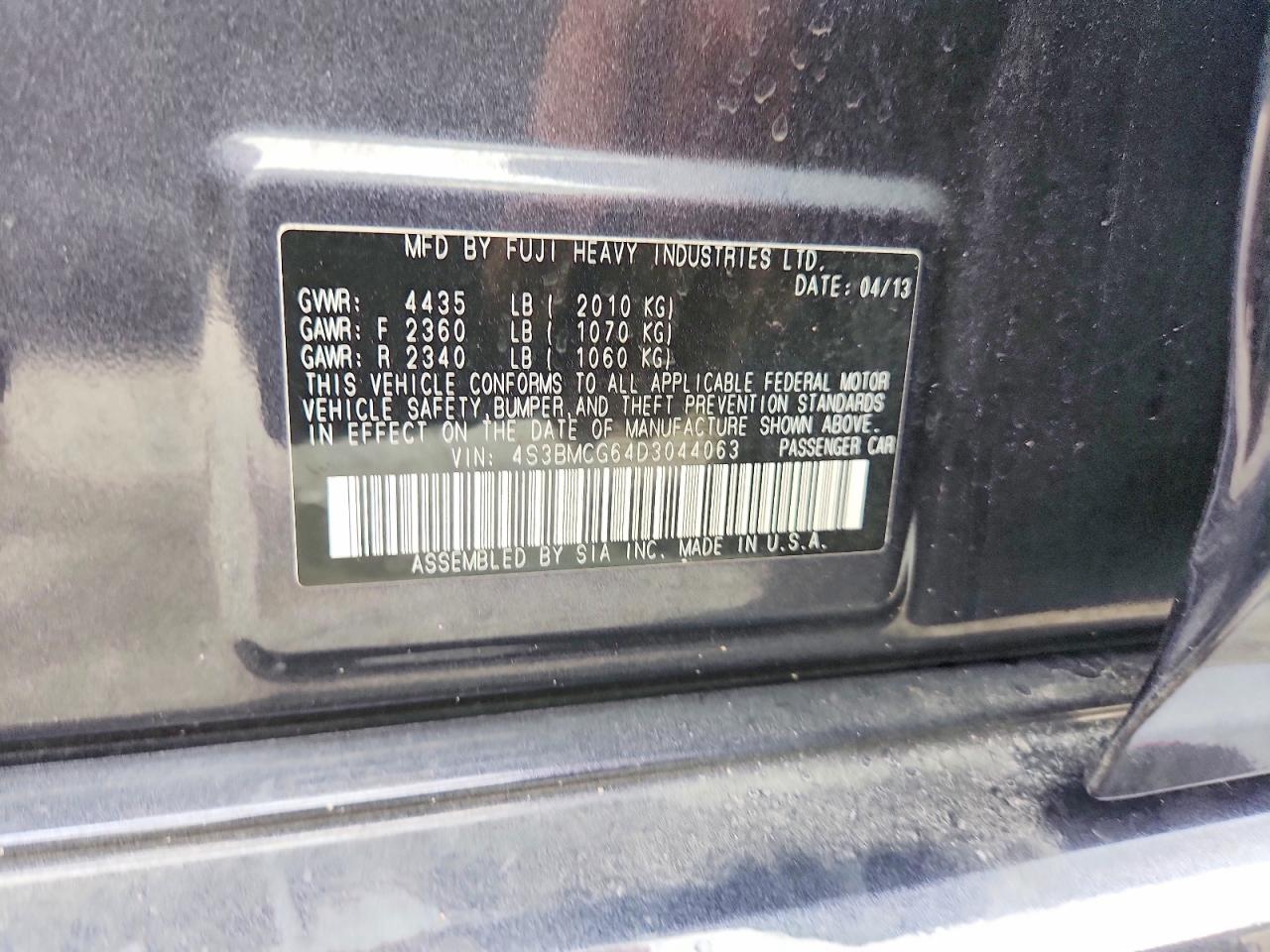 2013 Subaru Legacy 2.5i Premium Серый vin: 4S3BMCG64D3044063