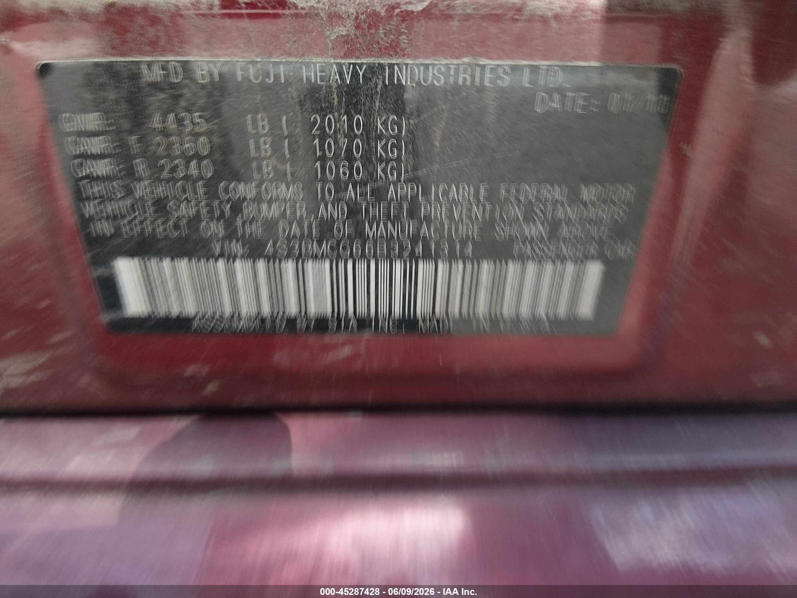 2011 Subaru Legacy 2.5i Premium Red vin: 4S3BMCG66B3241314